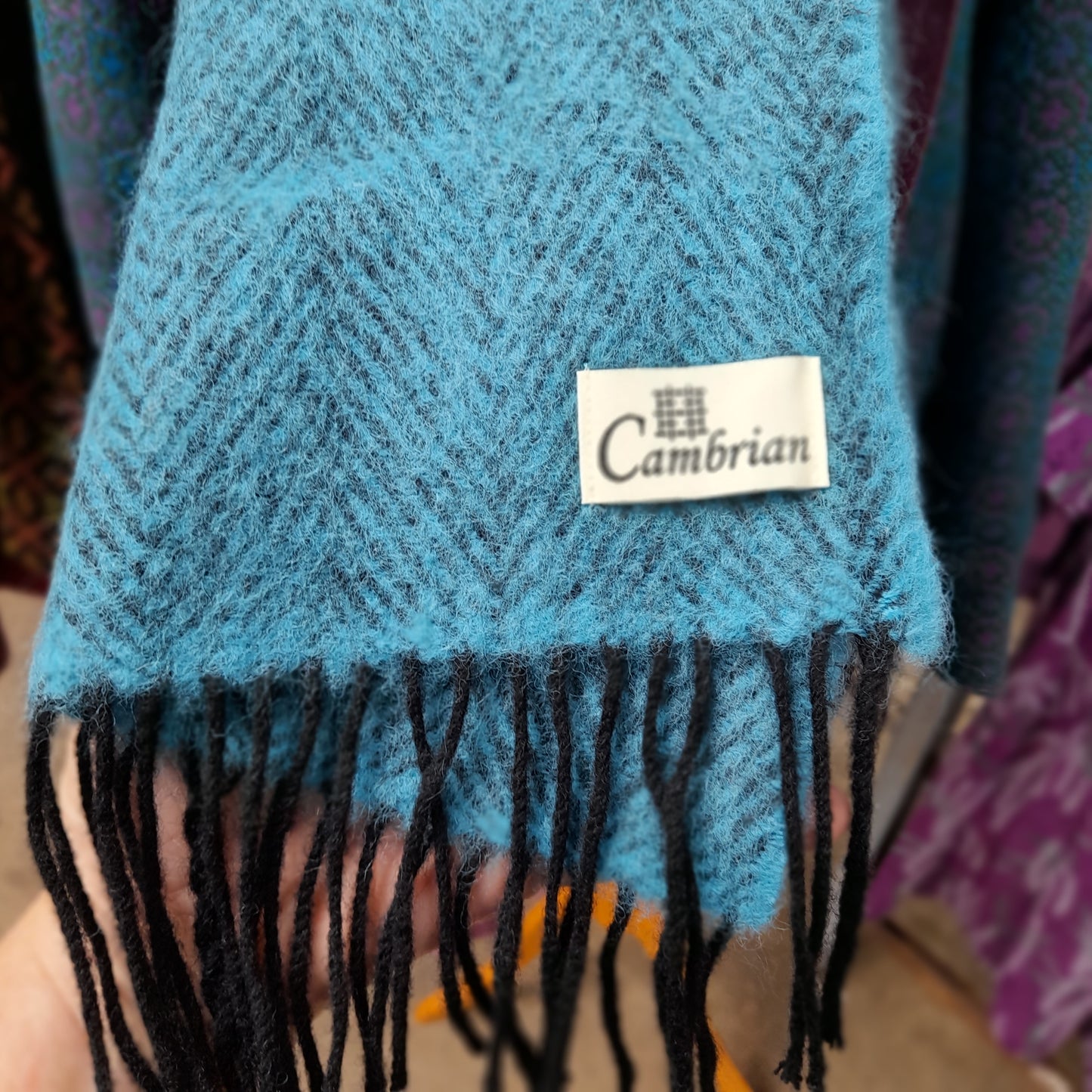 Super Soft Wool Herringbone Scarf in Aqua Teal & Black Woven in Wales