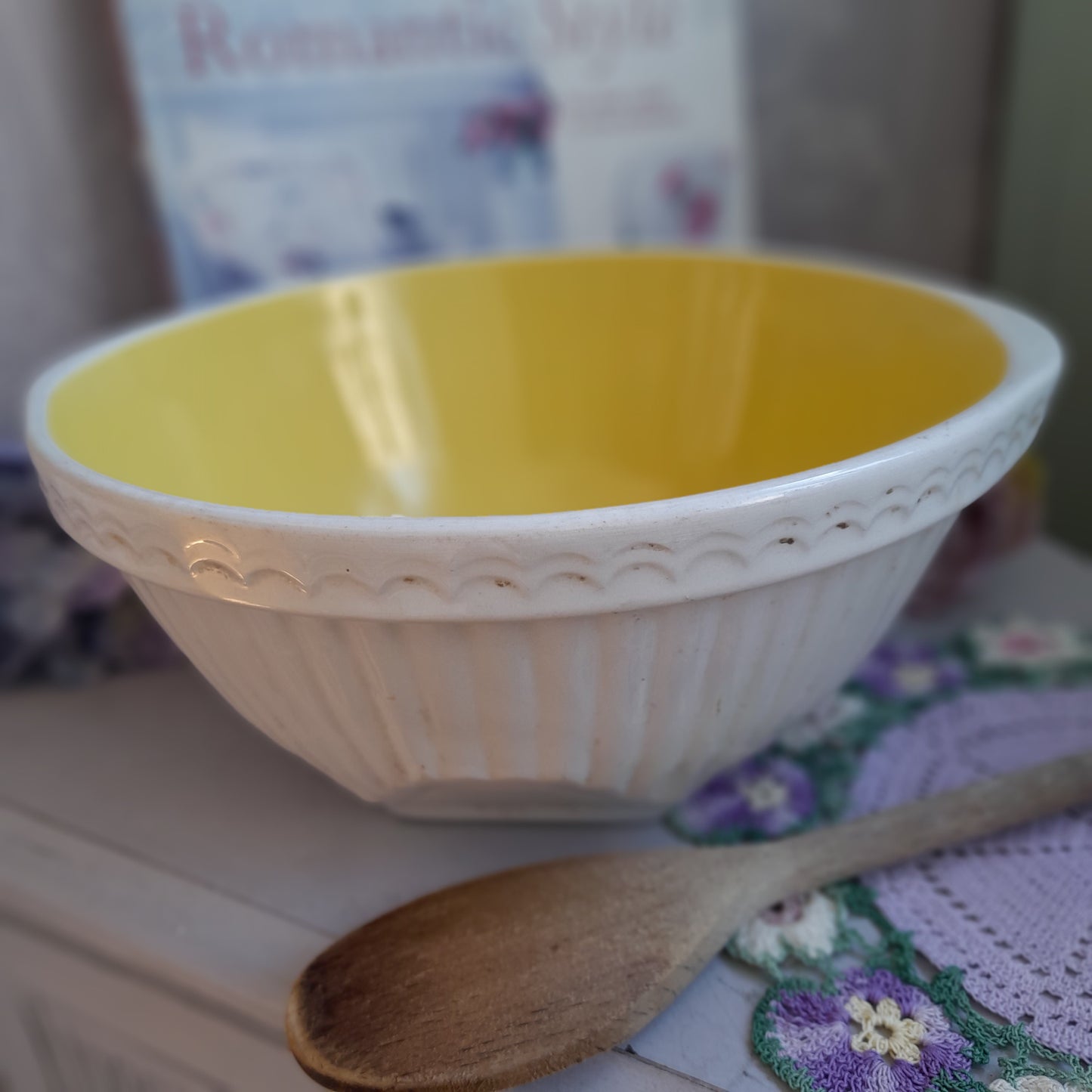 Vintage TG Green Easimix Mixing Bowl Yellow Inside & Slanted Base