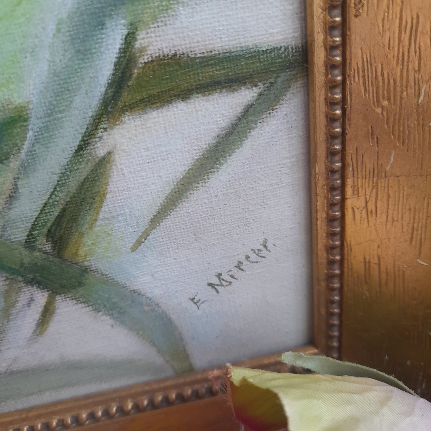 Darling Art Deco Original Oil Painting of Daffodils Framed & Signed E Mercer