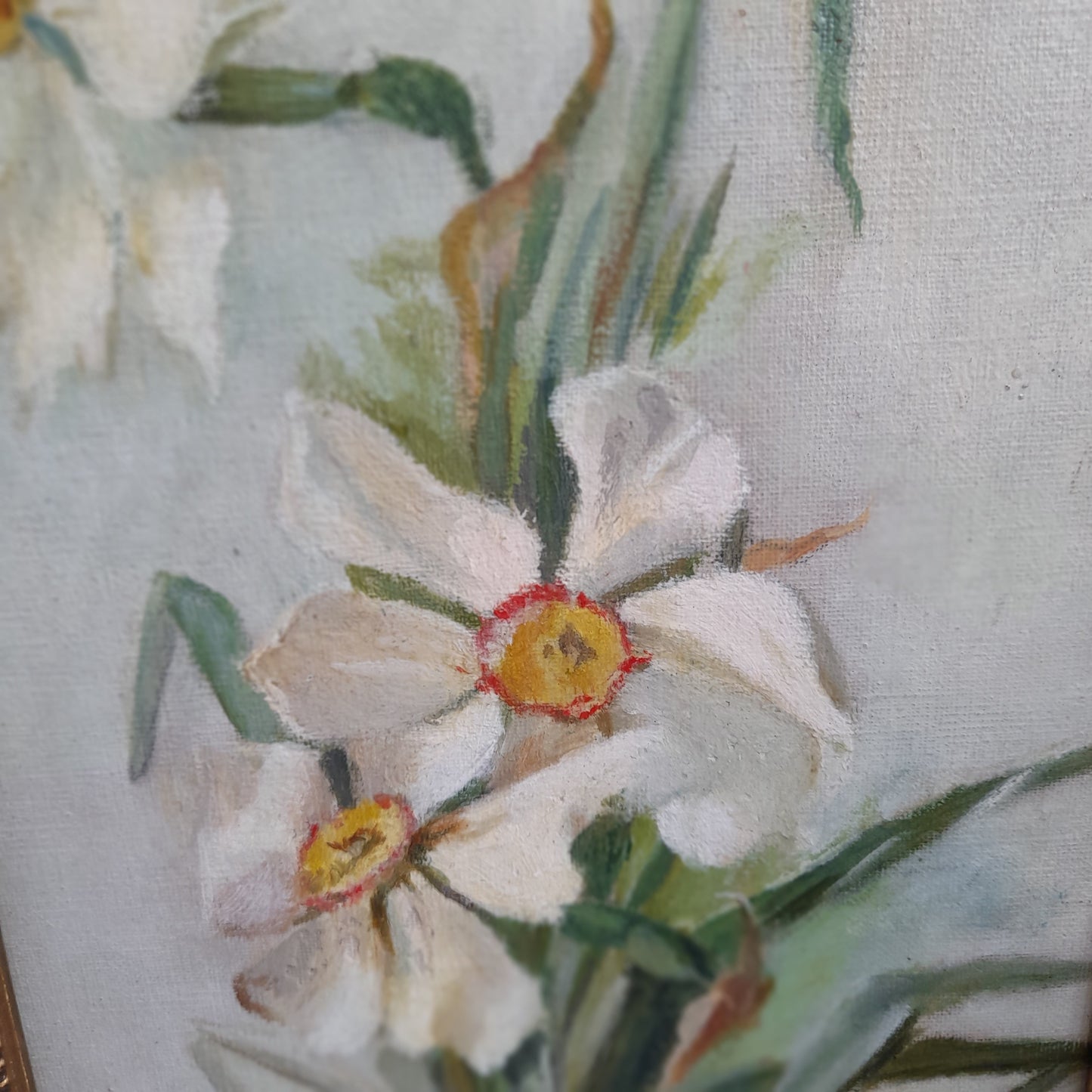 Darling Art Deco Original Oil Painting of Daffodils Framed & Signed E Mercer