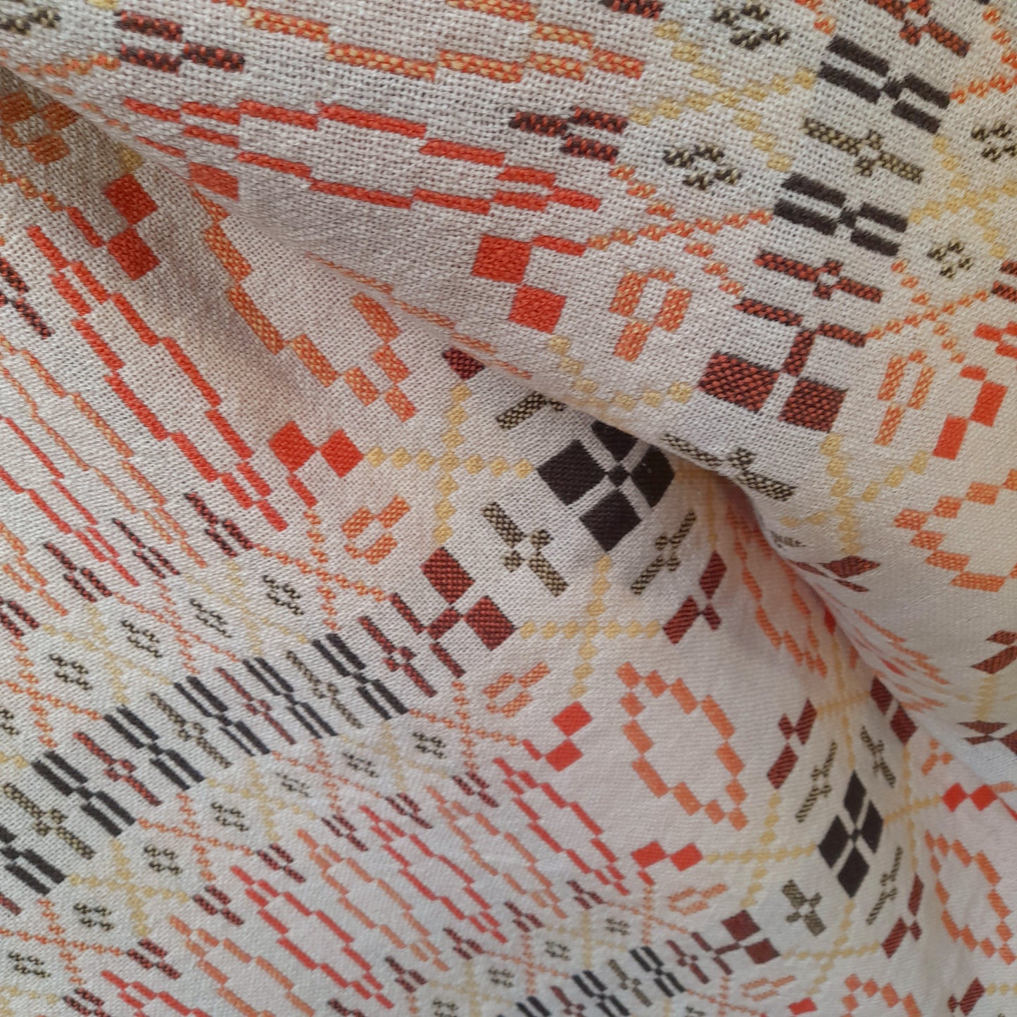 Vintage Welsh Tapestry Blanket in Orange Yellow Brown & Cream Autumn Colours