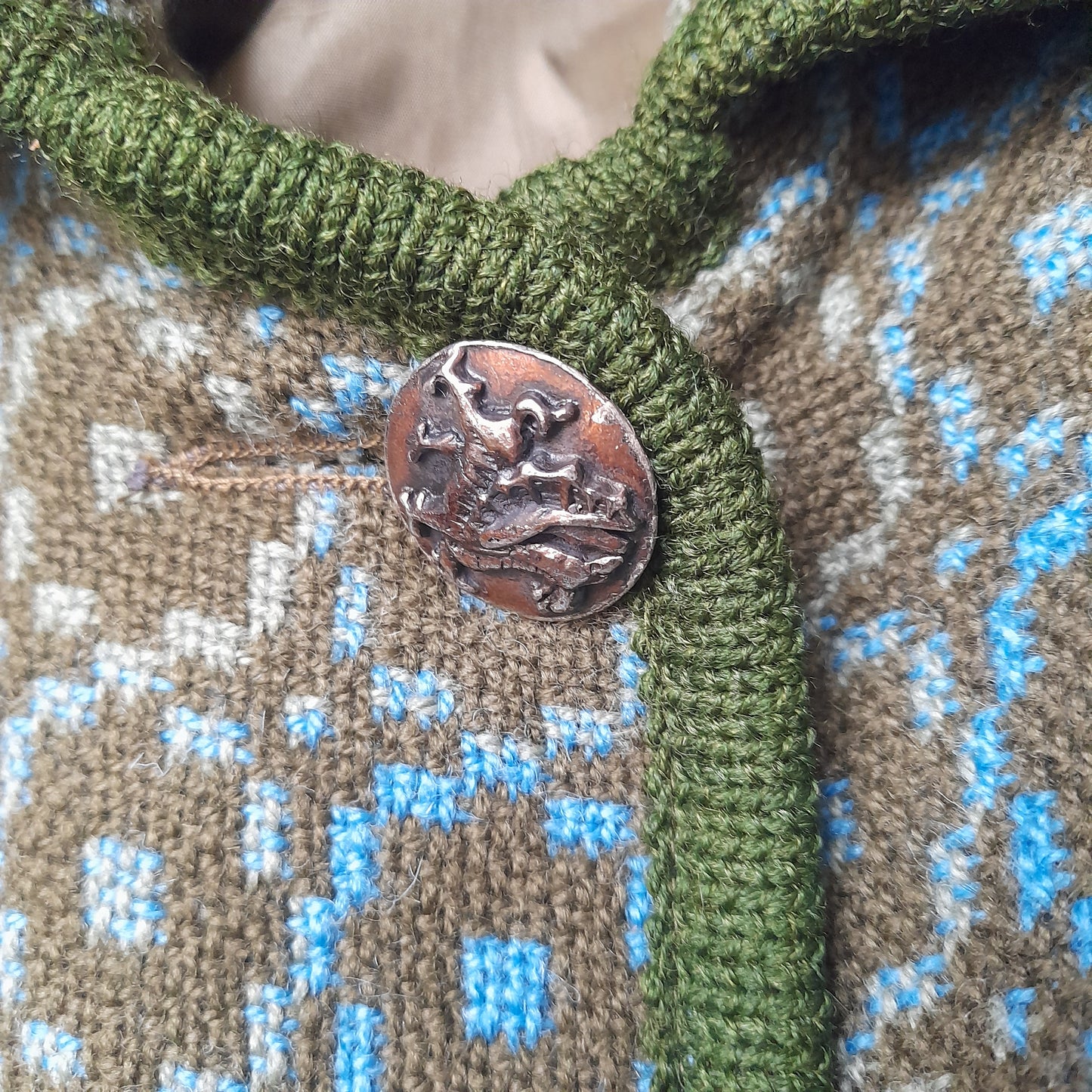 Vintage Welsh Tapestry Coat in Teal Green Size Large 18 to 22