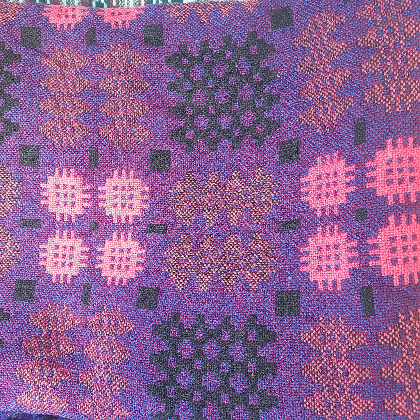 Pair of Welsh Tapestry Blankets in Purple Pink & Black