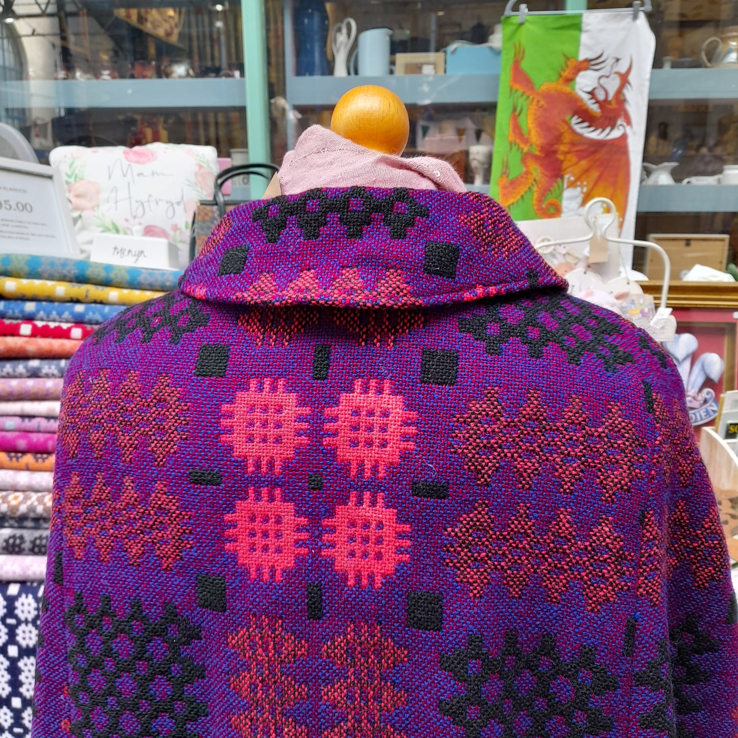 Vintage Welsh Tapestry Cape Full Length in Purple Pink Portcullis