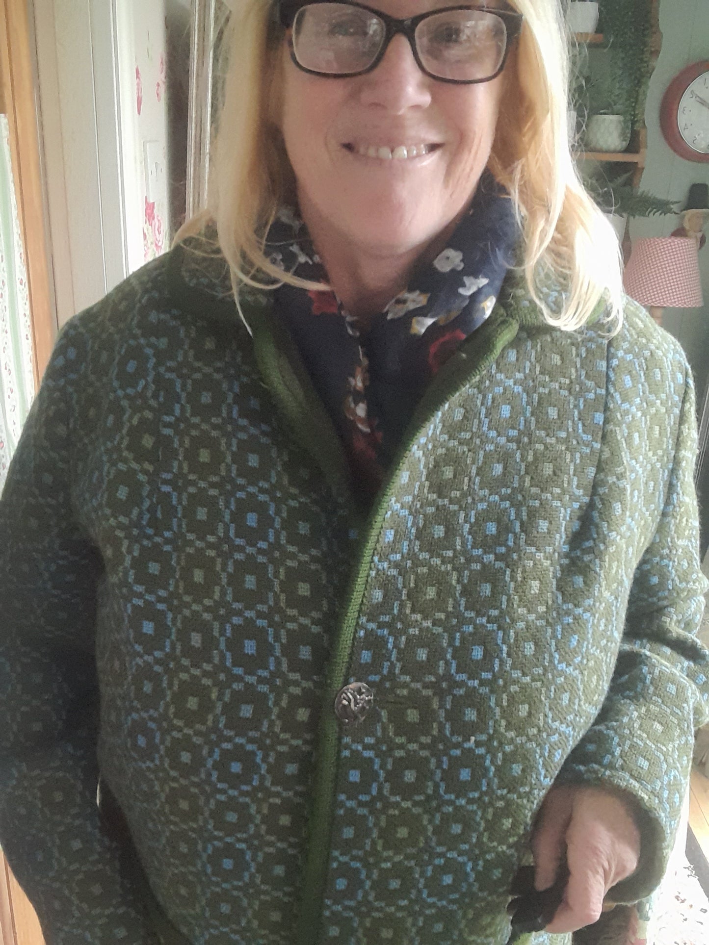 Vintage Welsh Tapestry Coat in Teal Green Size Large 18 to 22