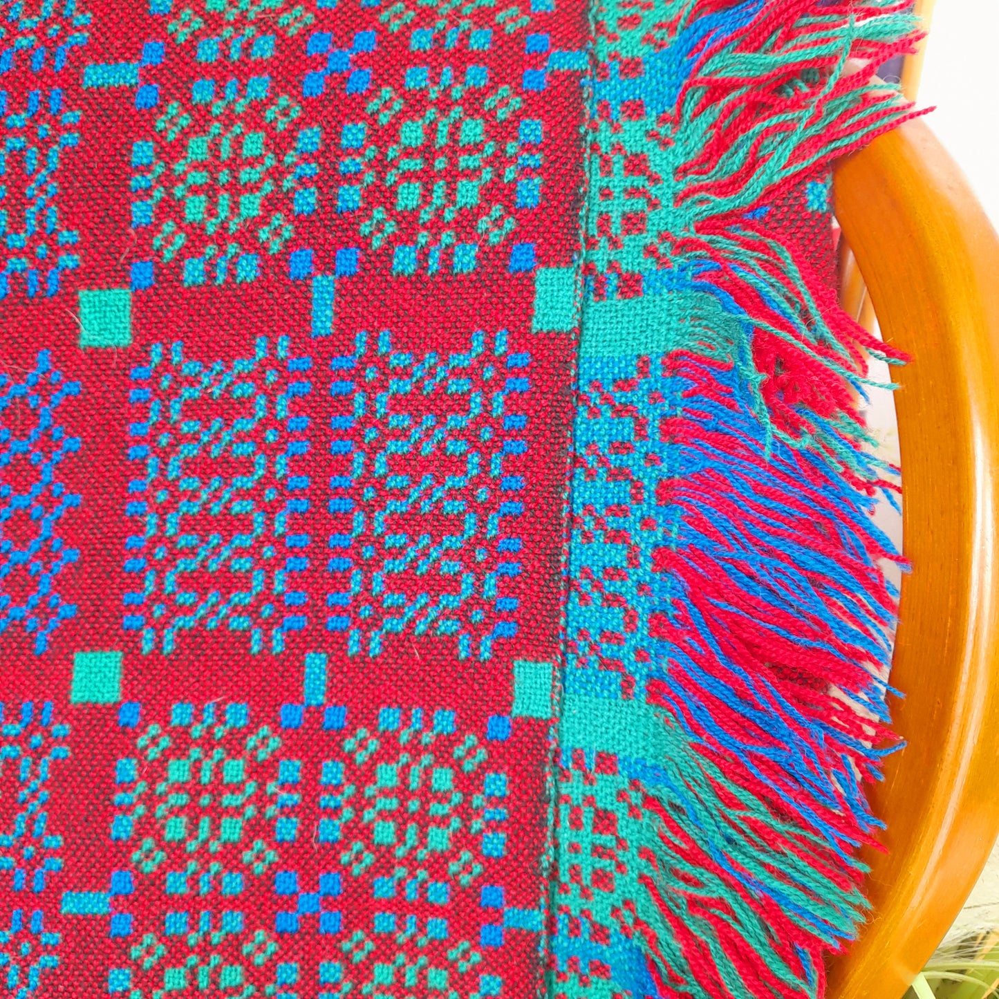 Welsh Tapestry Blanket in Reds Blues & Greens by Melin Tregwynt