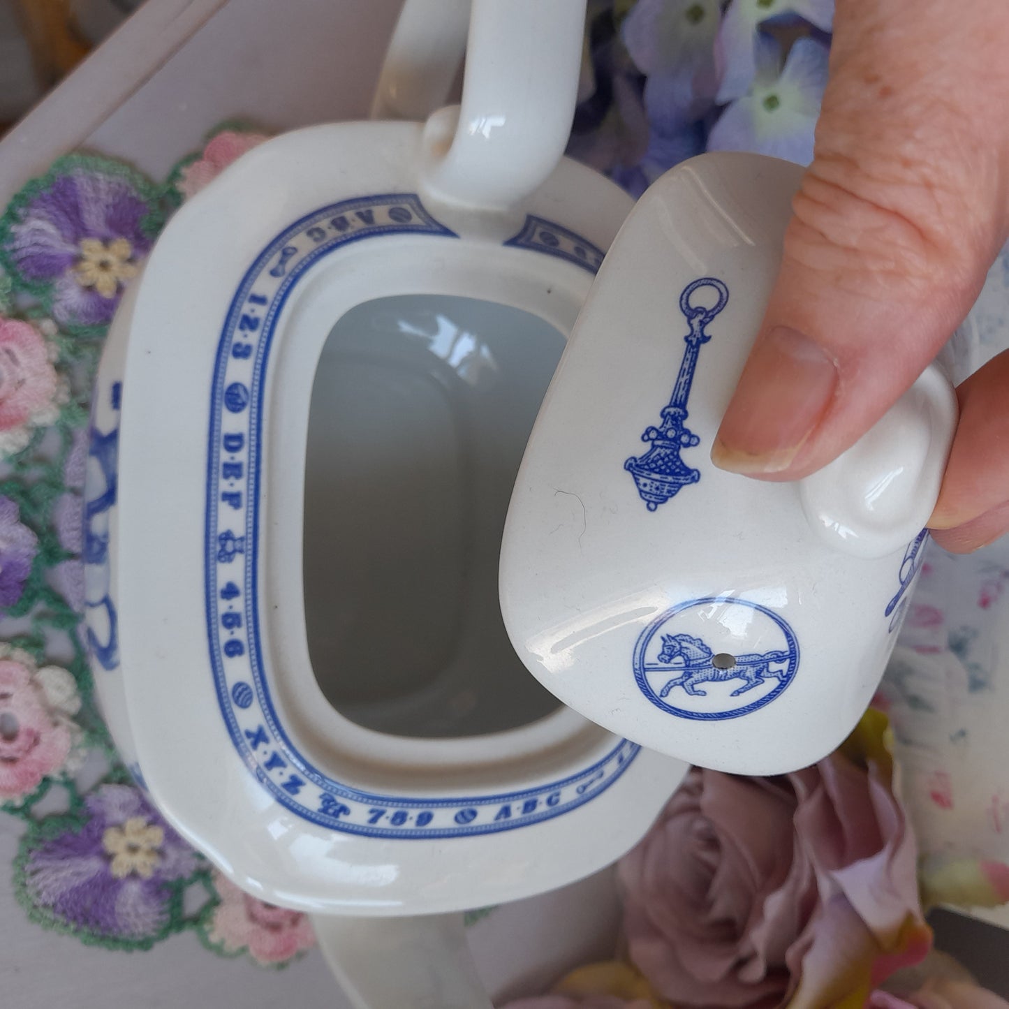 Spode Edwardian Childhood Blue & White Teapot With Rocking Horse Nursery Design