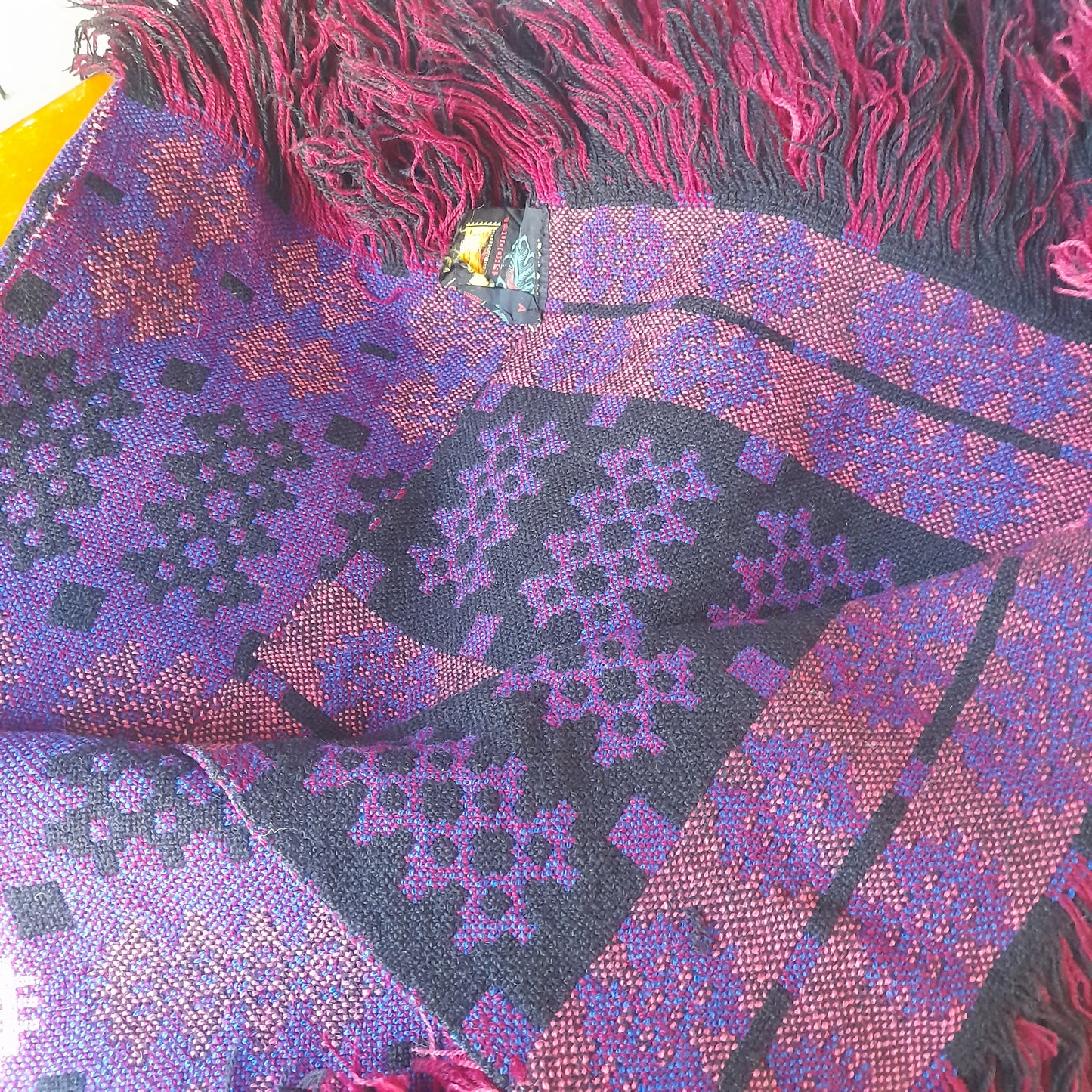 Pair of Welsh Tapestry Blankets in Purple Pink & Black