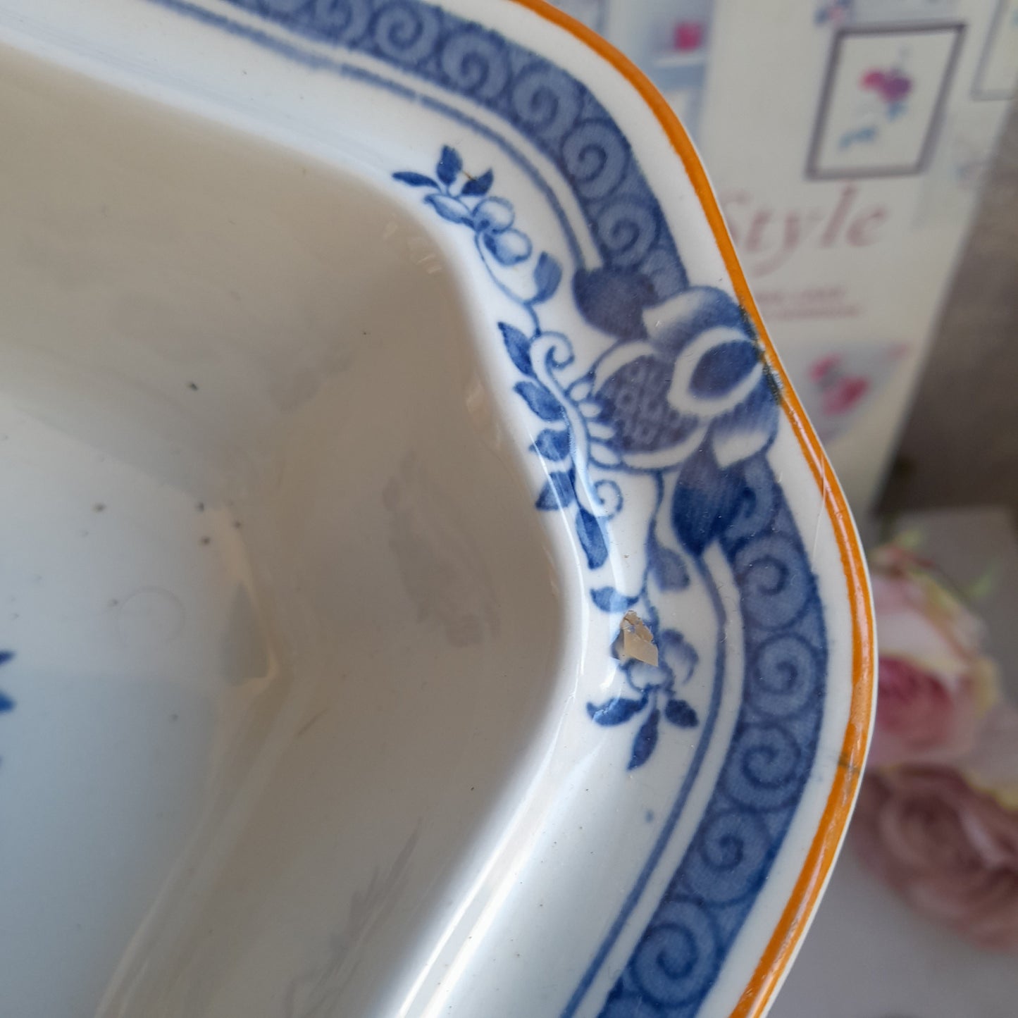 Art Deco Blue & White Square Vegetable Serving Dish with Lid in Woods Ware 'Kenya' Design