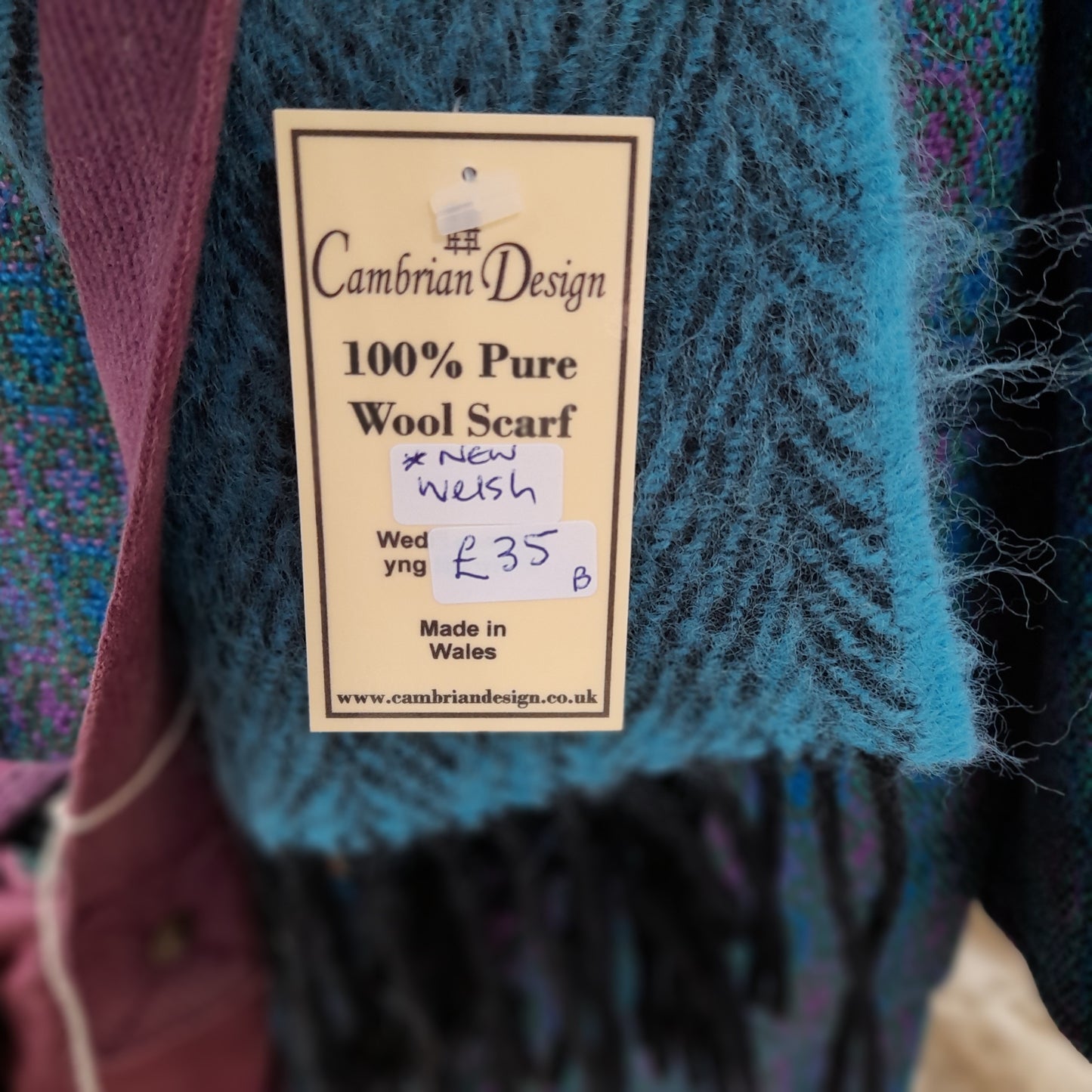 Super Soft Wool Herringbone Scarf in Aqua Teal & Black Woven in Wales