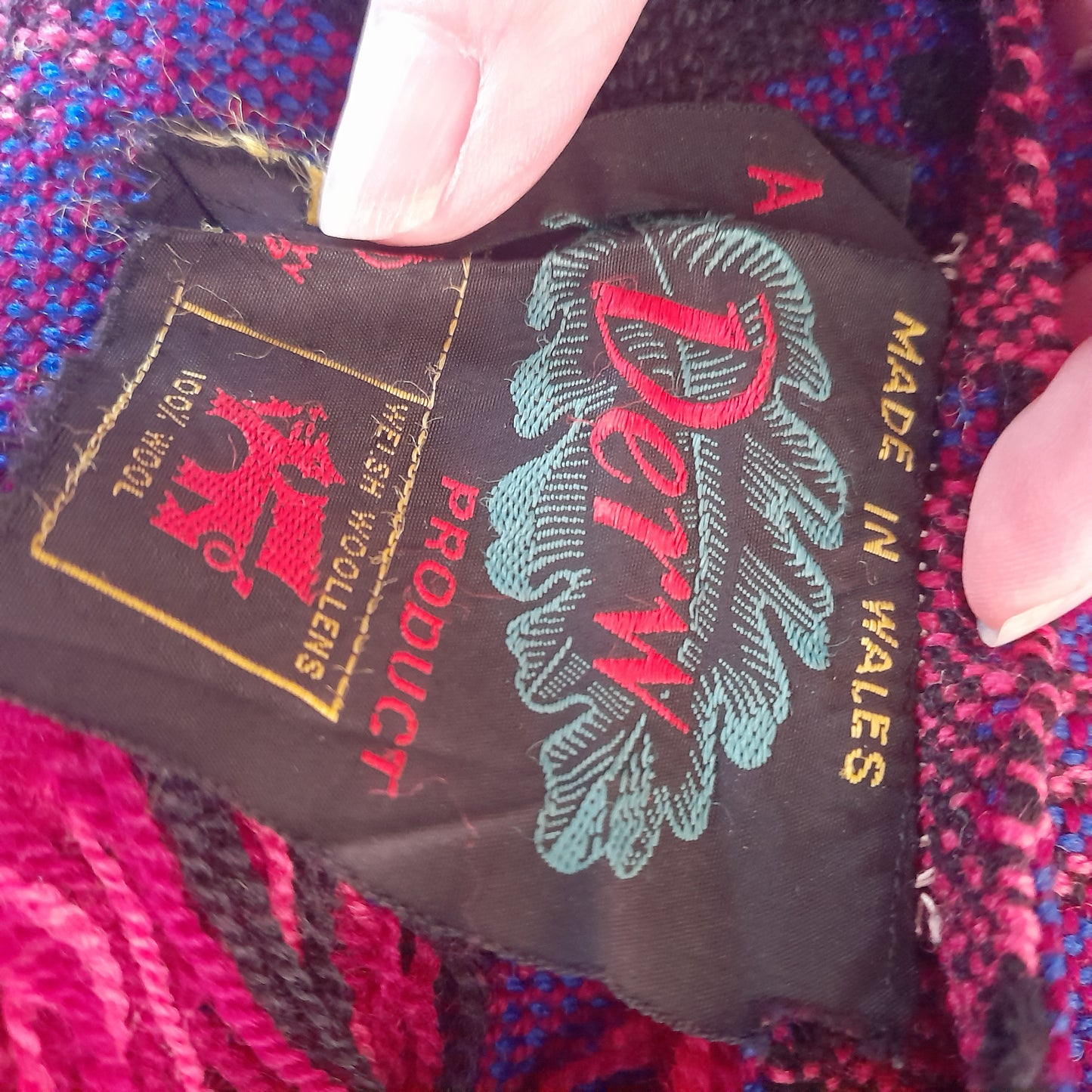 Pair of Welsh Tapestry Blankets in Purple Pink & Black