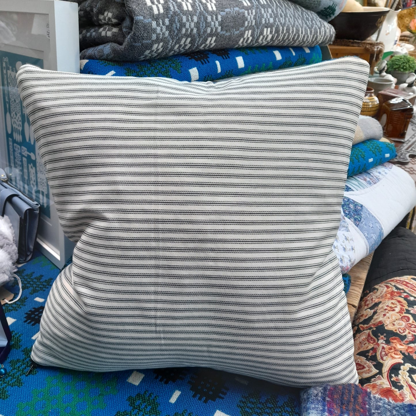PAIR Handmade Welsh Blanket Cushions in Cobalt Blue, Green, Black & White 18"