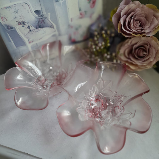 Pretty pink mikasa glass double candy dish