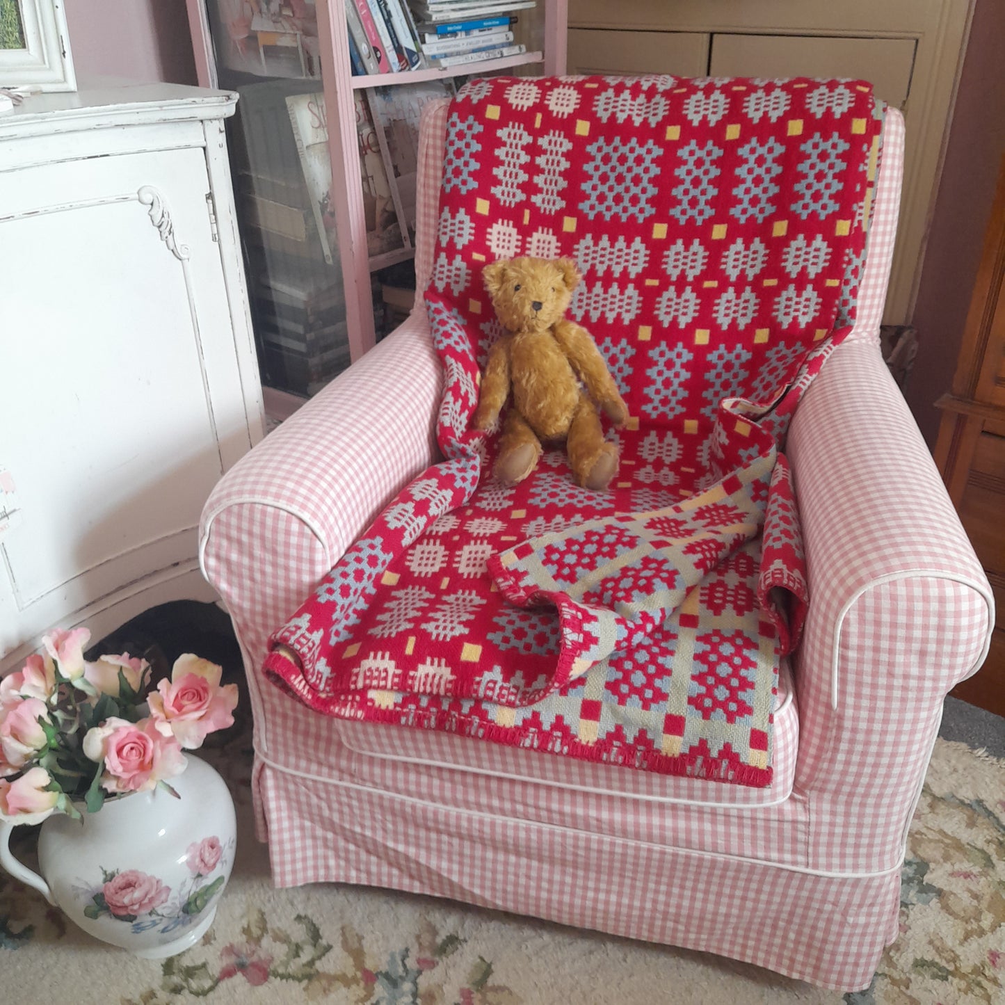 Bright Pink Welsh Wool Tapestry Blanket