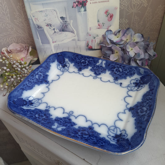 Large Antique Blue & White Rectangular Serving Plate