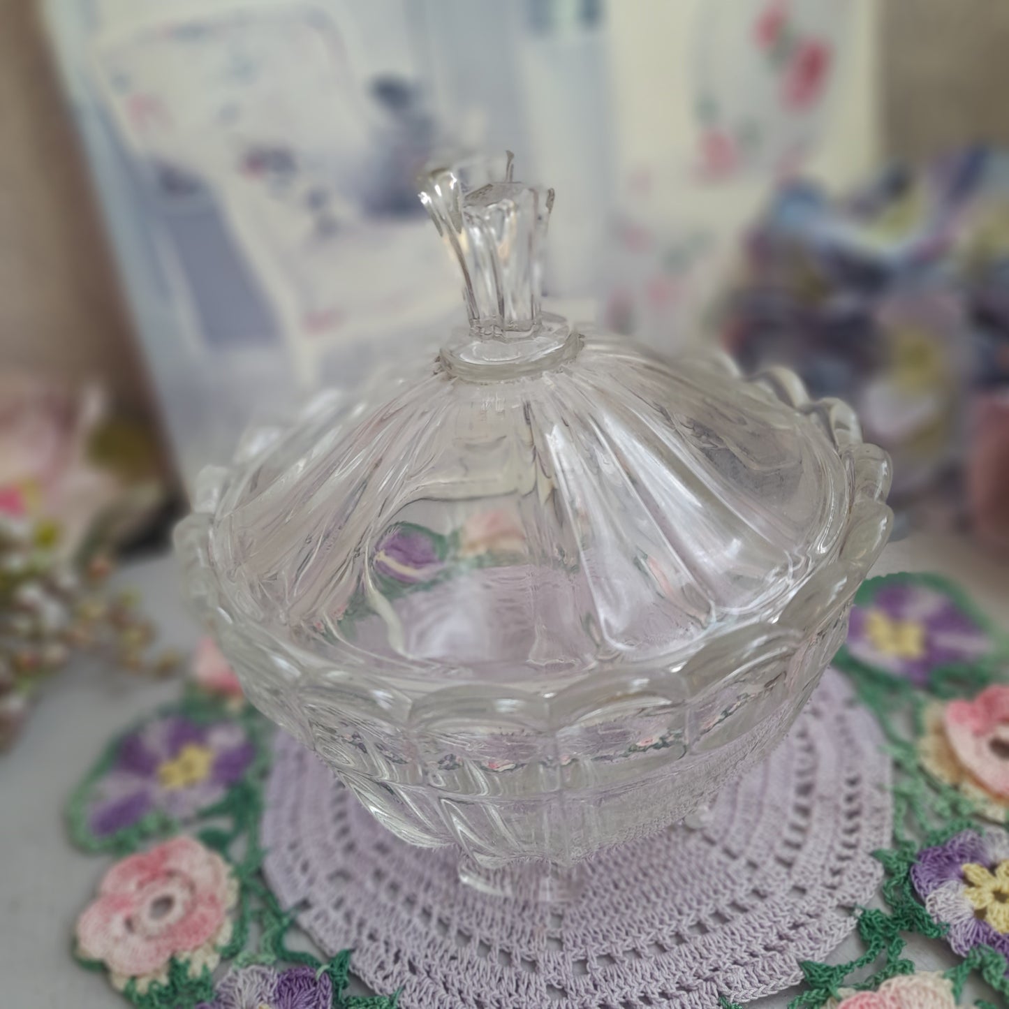 Darling Art Deco Glass Footed Sugar Bowl With Lid