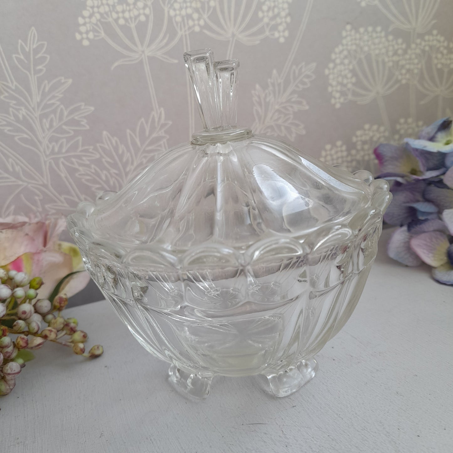 Darling Art Deco Glass Footed Sugar Bowl With Lid