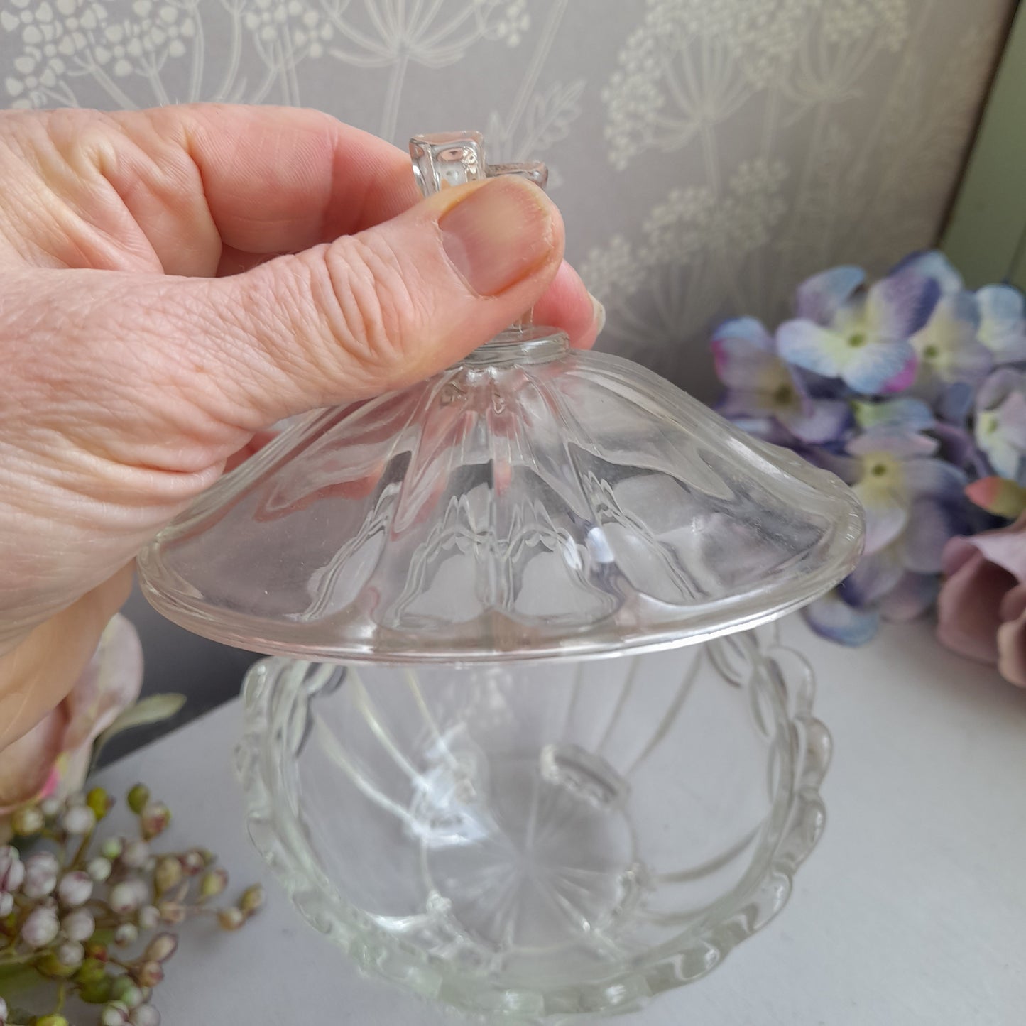 Darling Art Deco Glass Footed Sugar Bowl With Lid