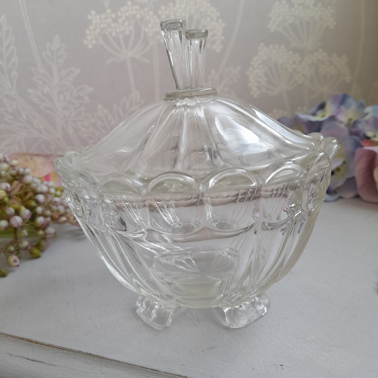 Darling Art Deco Glass Footed Sugar Bowl With Lid