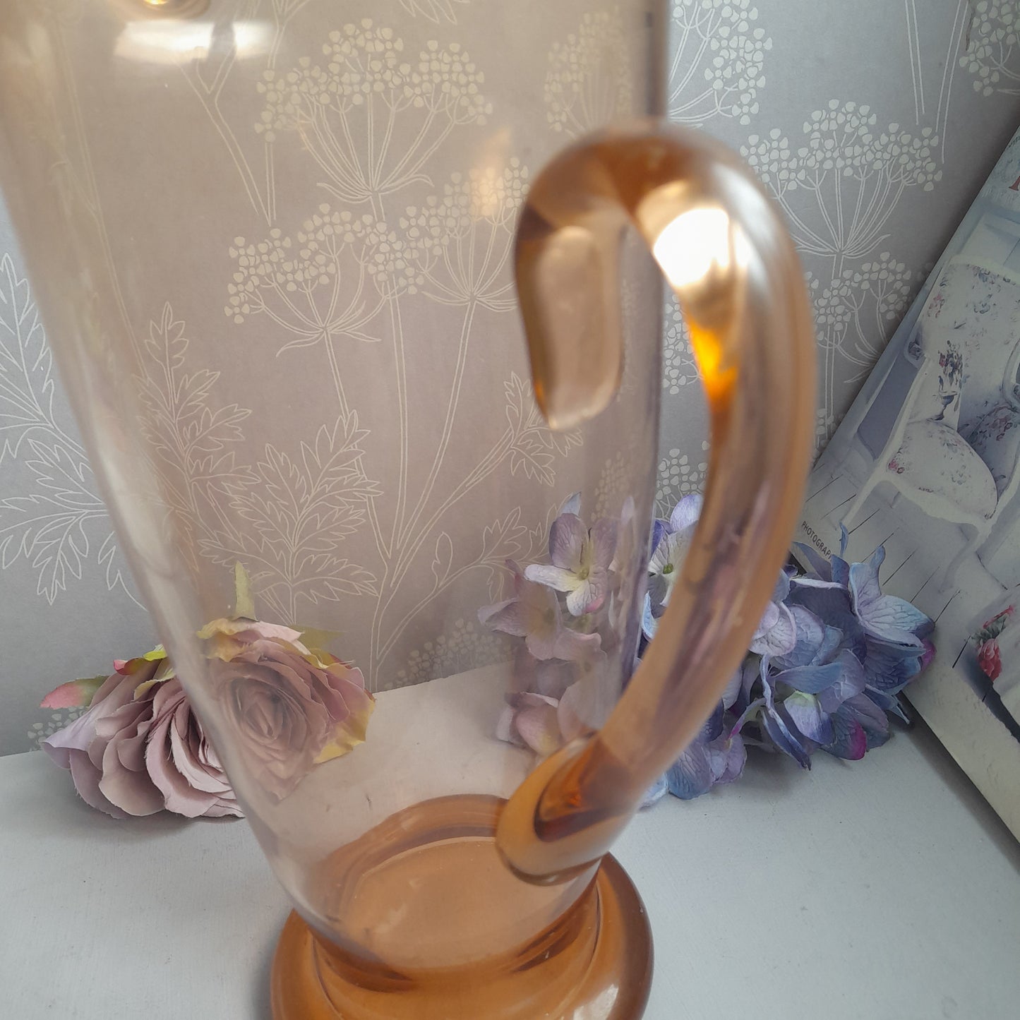 Vintage Tall Peach Pink Handmade Glass Jug