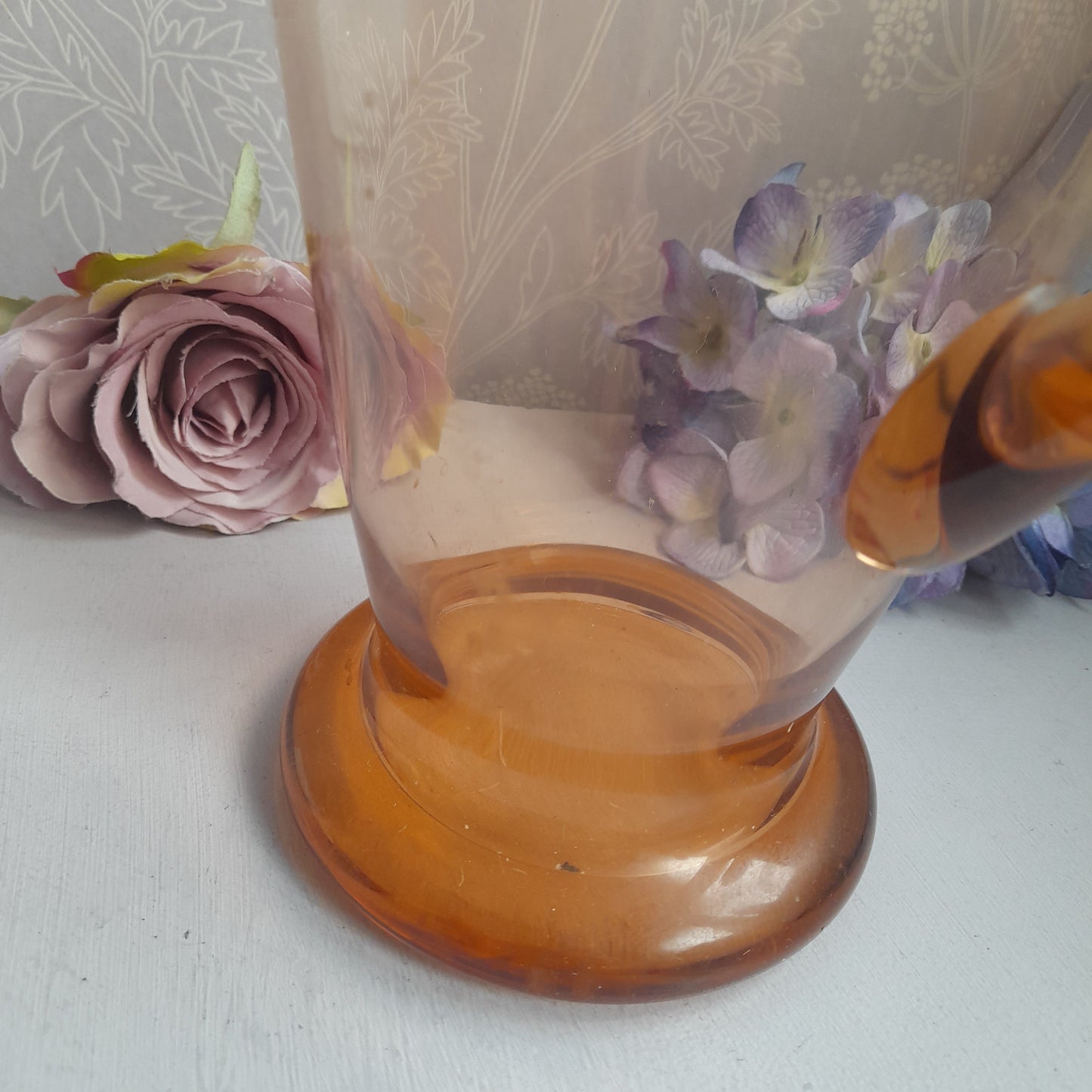 Vintage Tall Peach Pink Handmade Glass Jug