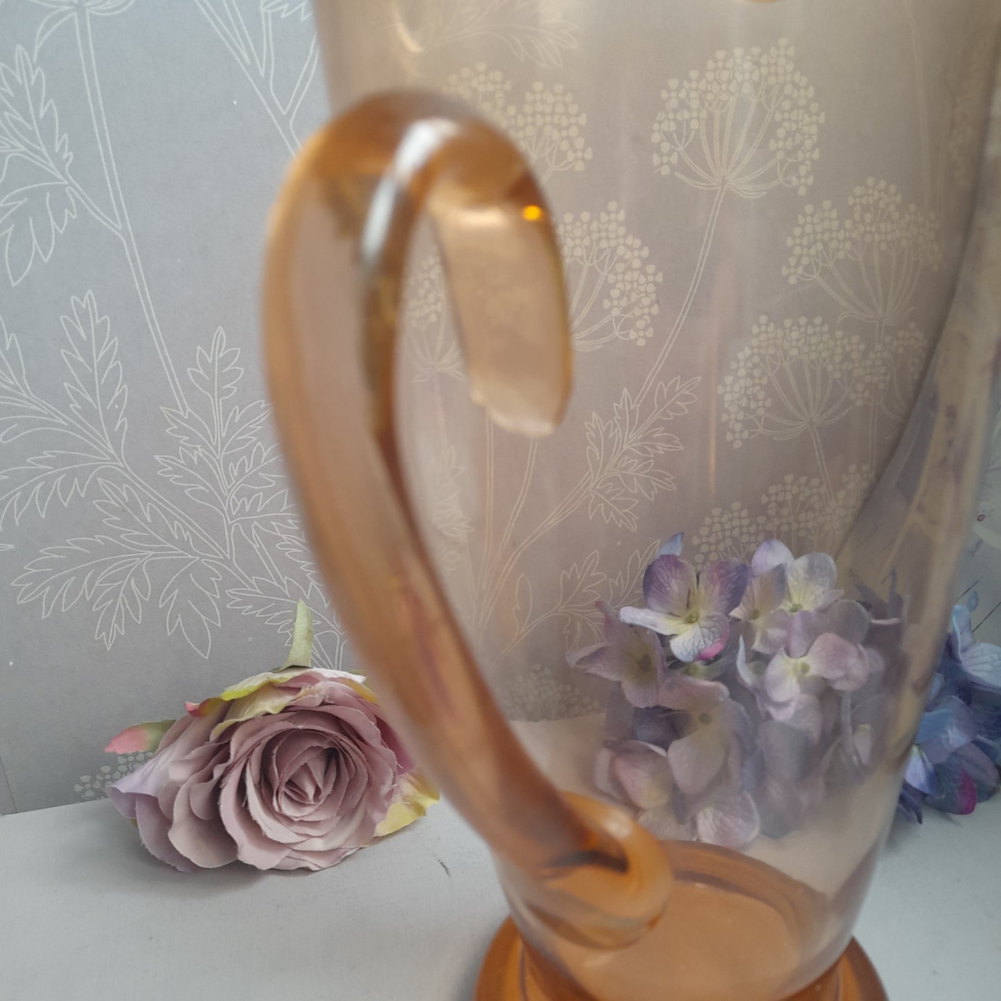 Vintage Tall Peach Pink Handmade Glass Jug