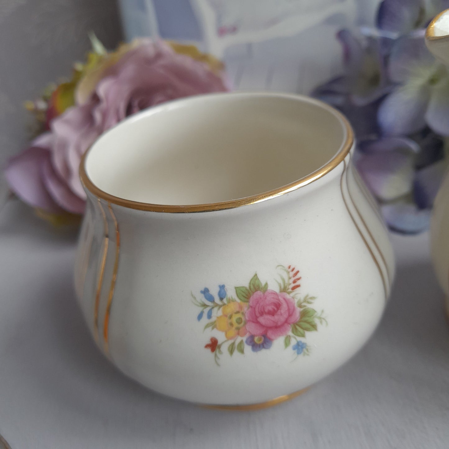 Darling Milk Jug & Sugar Bowl Set by Sadler With Pretty Flowers Gold Detail