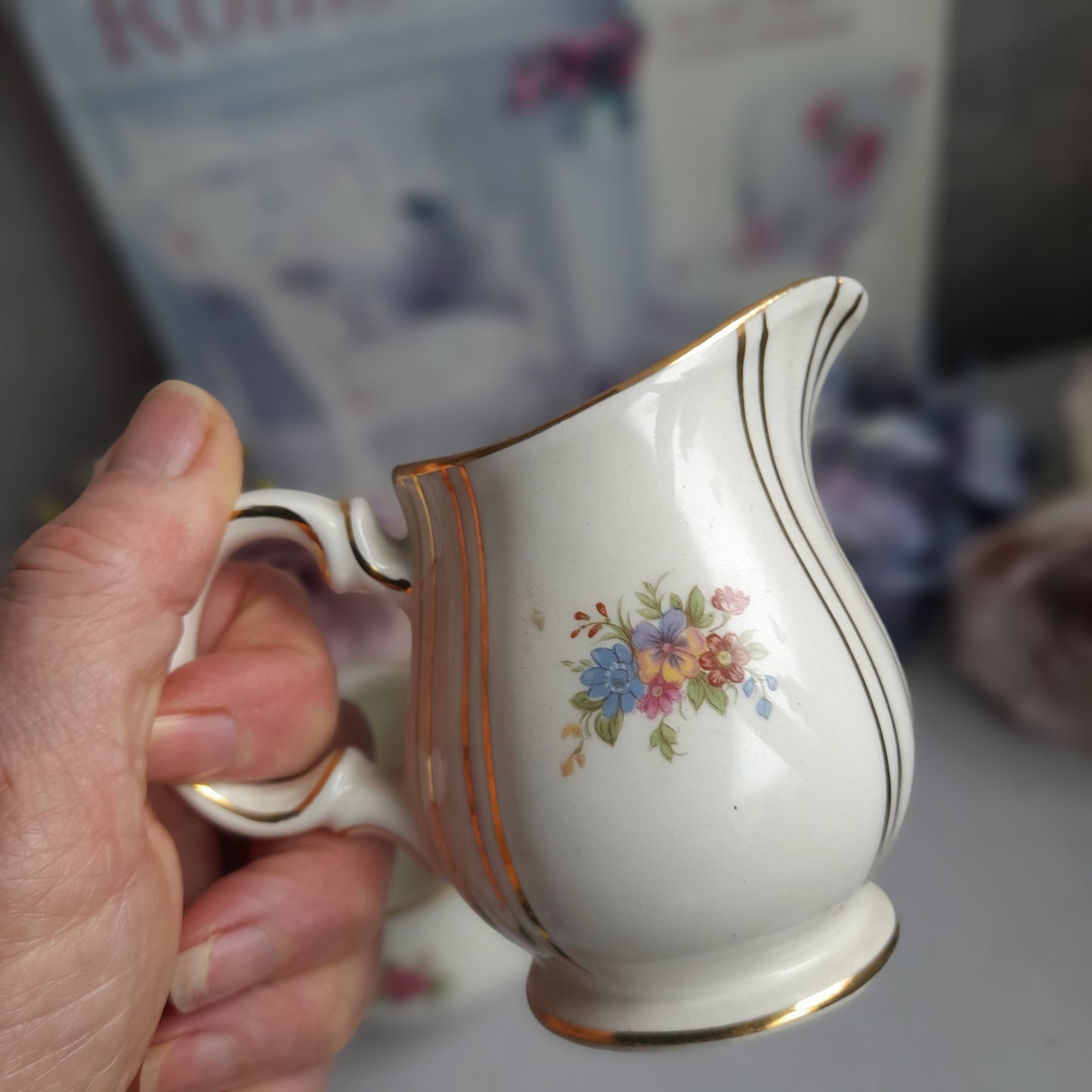 Darling Milk Jug & Sugar Bowl Set by Sadler With Pretty Flowers Gold Detail