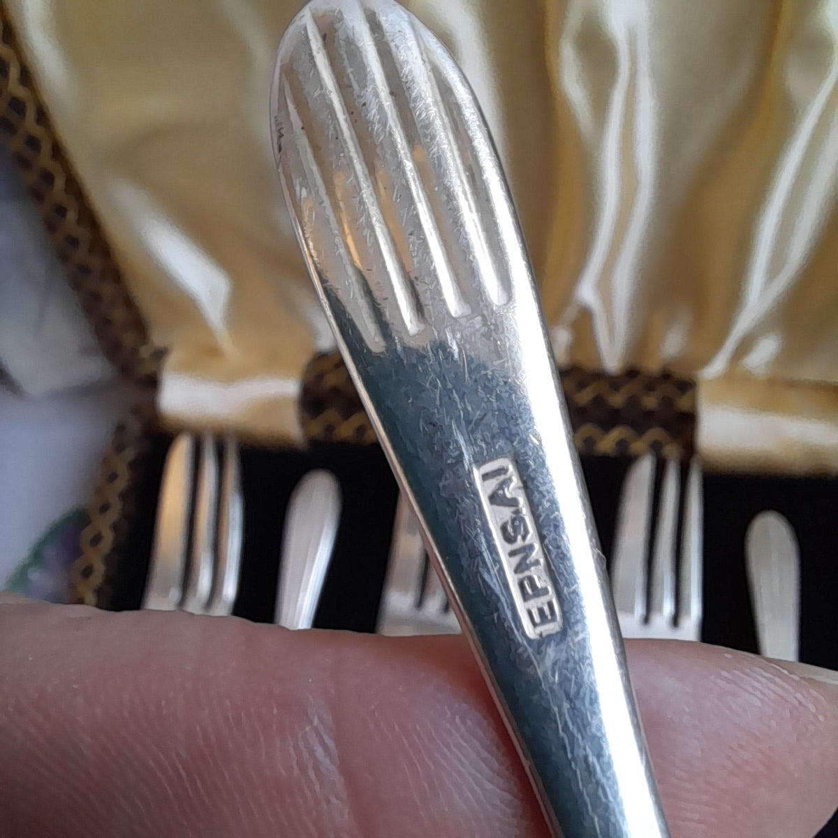 Vintage Set of 6 Silver Plate Cake Forks in Original Box & Label