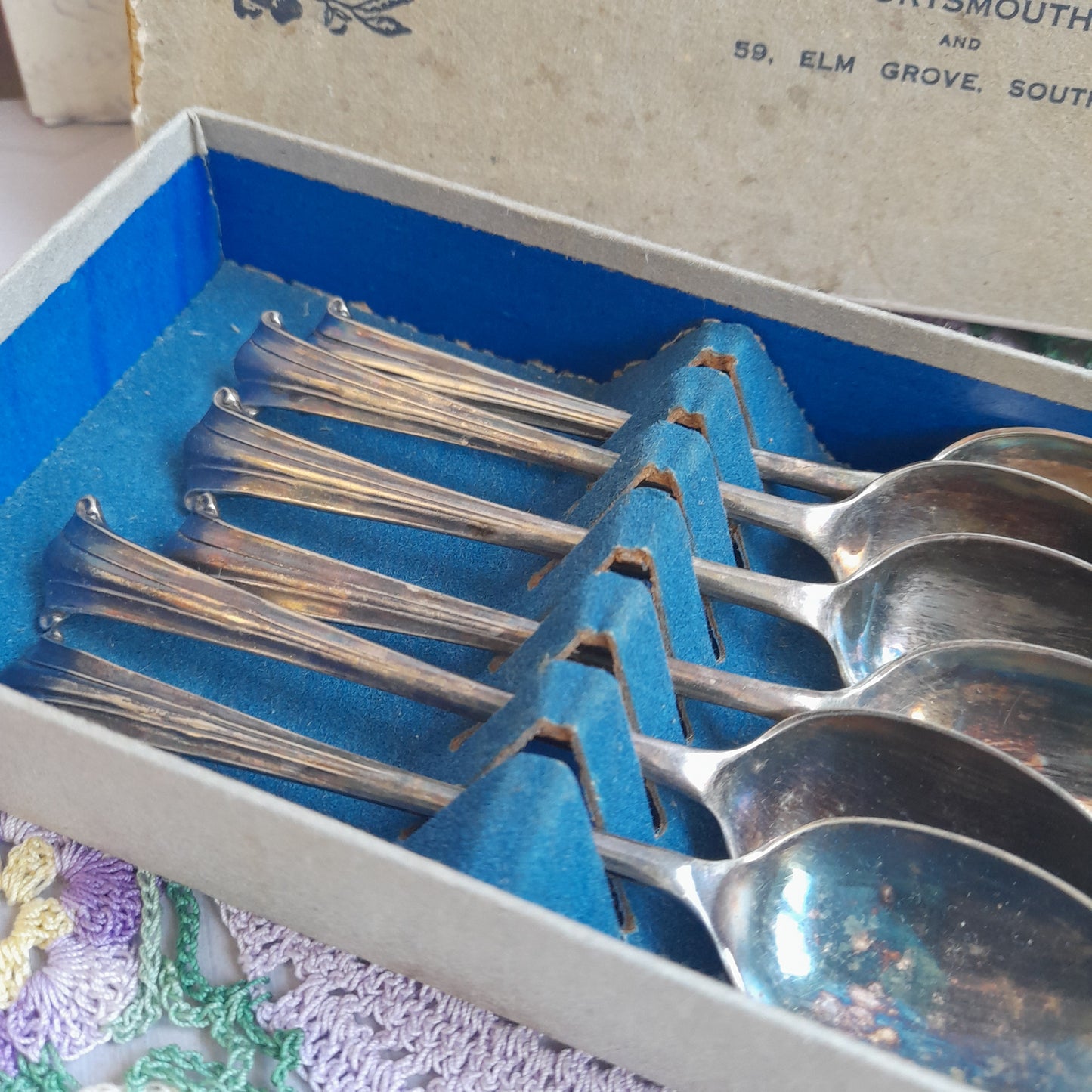 Darling Set of 6 Victorian Scroll Silver Teaspoons in Original  GOOD LUCK Box