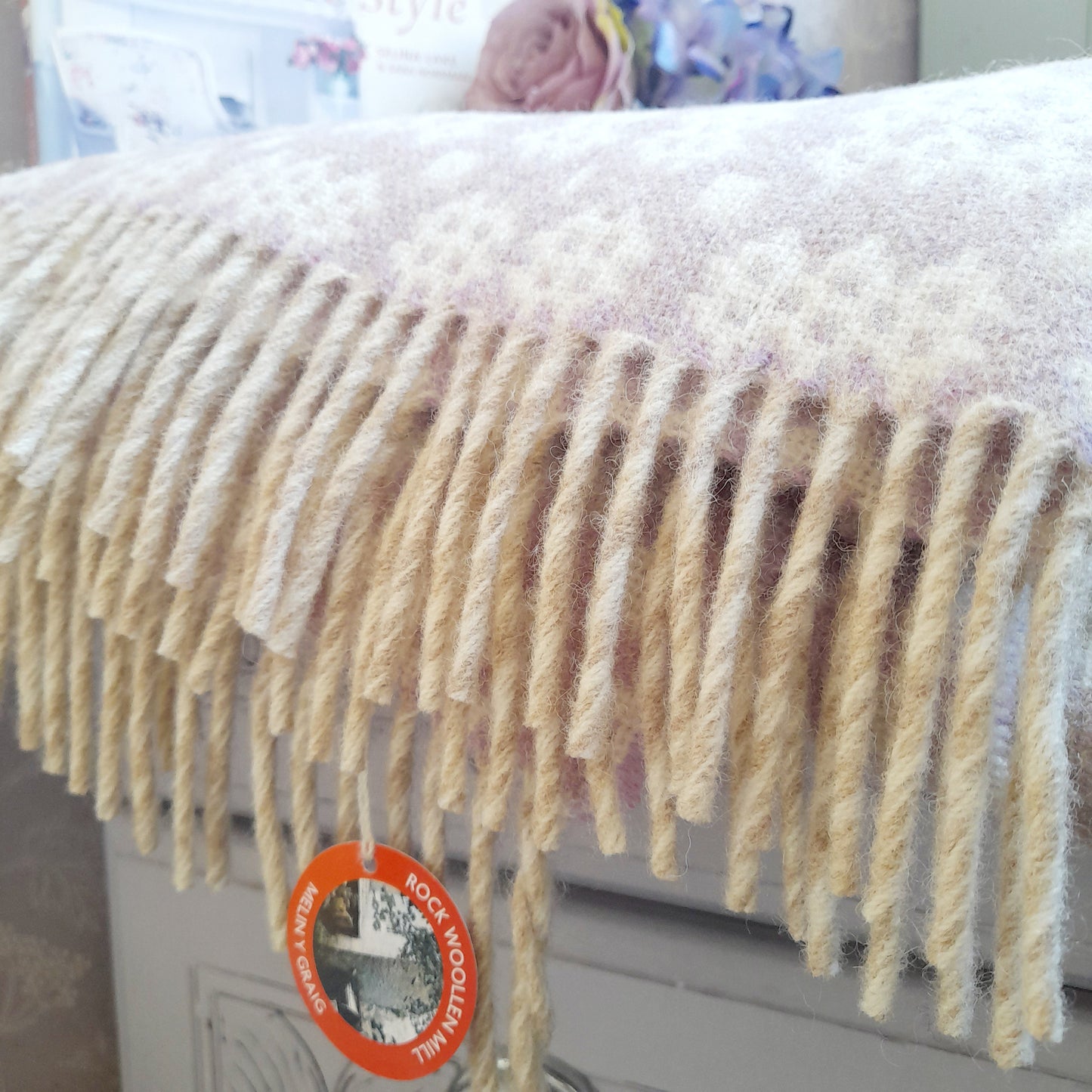 New Welsh Blanket in Soft Pale Lavender & Cream Wool by Rock Mill