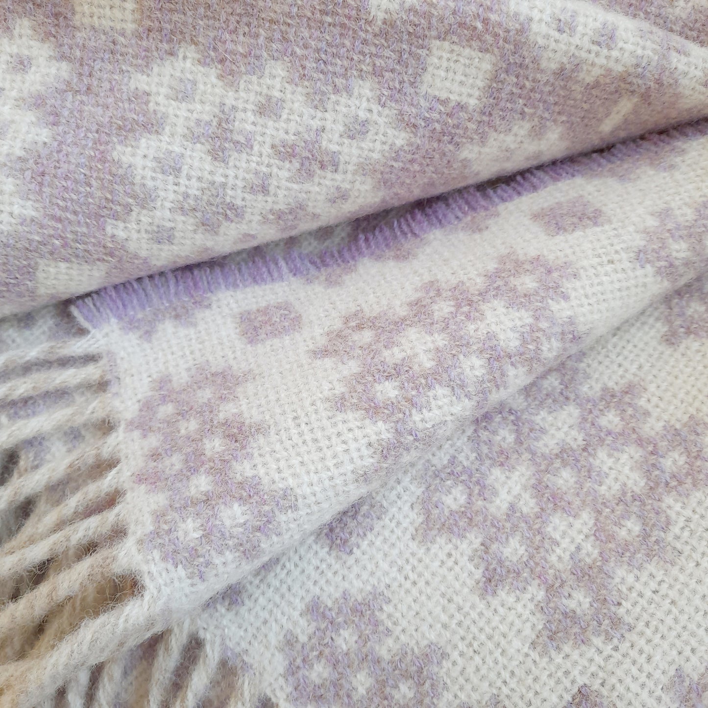 New Welsh Blanket in Soft Pale Lavender & Cream Wool by Rock Mill