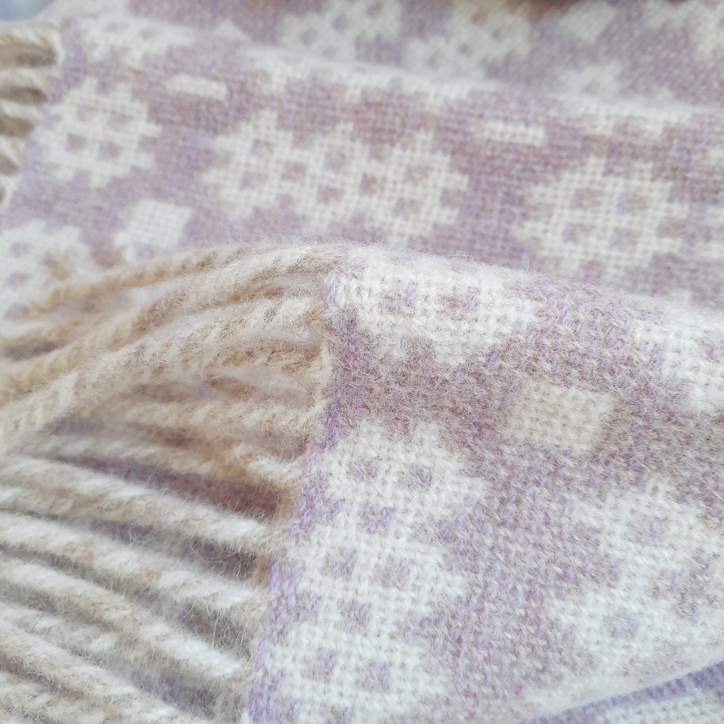 New Welsh Blanket in Soft Pale Lavender & Cream Wool by Rock Mill