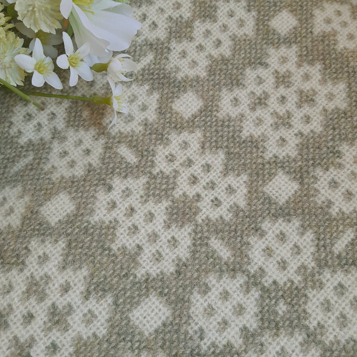 New Welsh Blanket in Soft Pale Sage Green & Cream Wool by Rock Mill