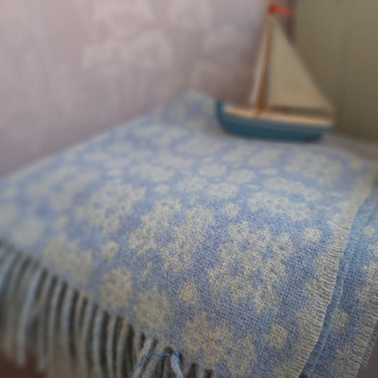 New Welsh Blanket in Soft Pale Blue & Grey Wool by Rock Mill