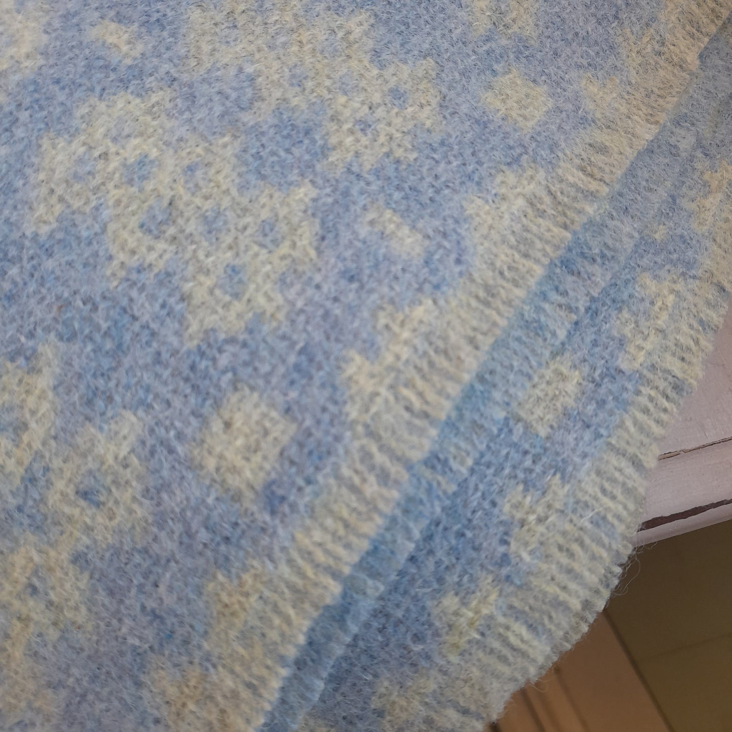 New Welsh Blanket in Soft Pale Blue & Grey Wool by Rock Mill