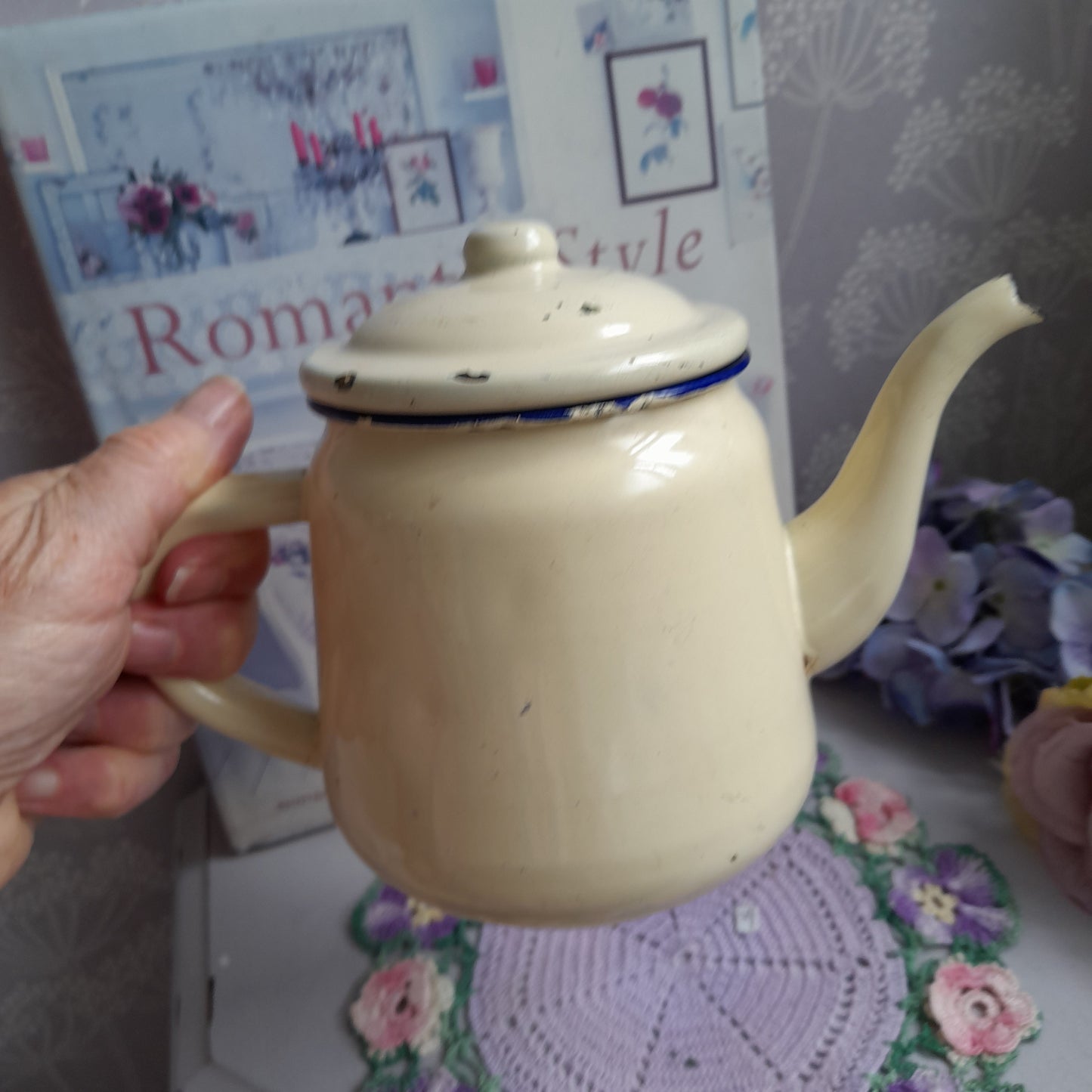 Cream Vintage Enamel Teapot