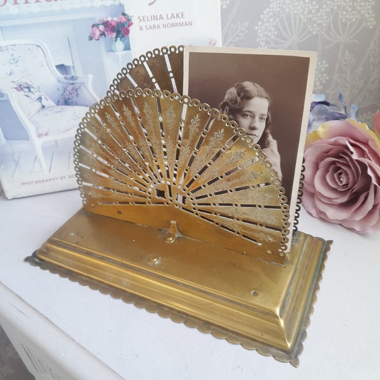 Art Nouveau Antique Brass Fan Shape Letter Rack