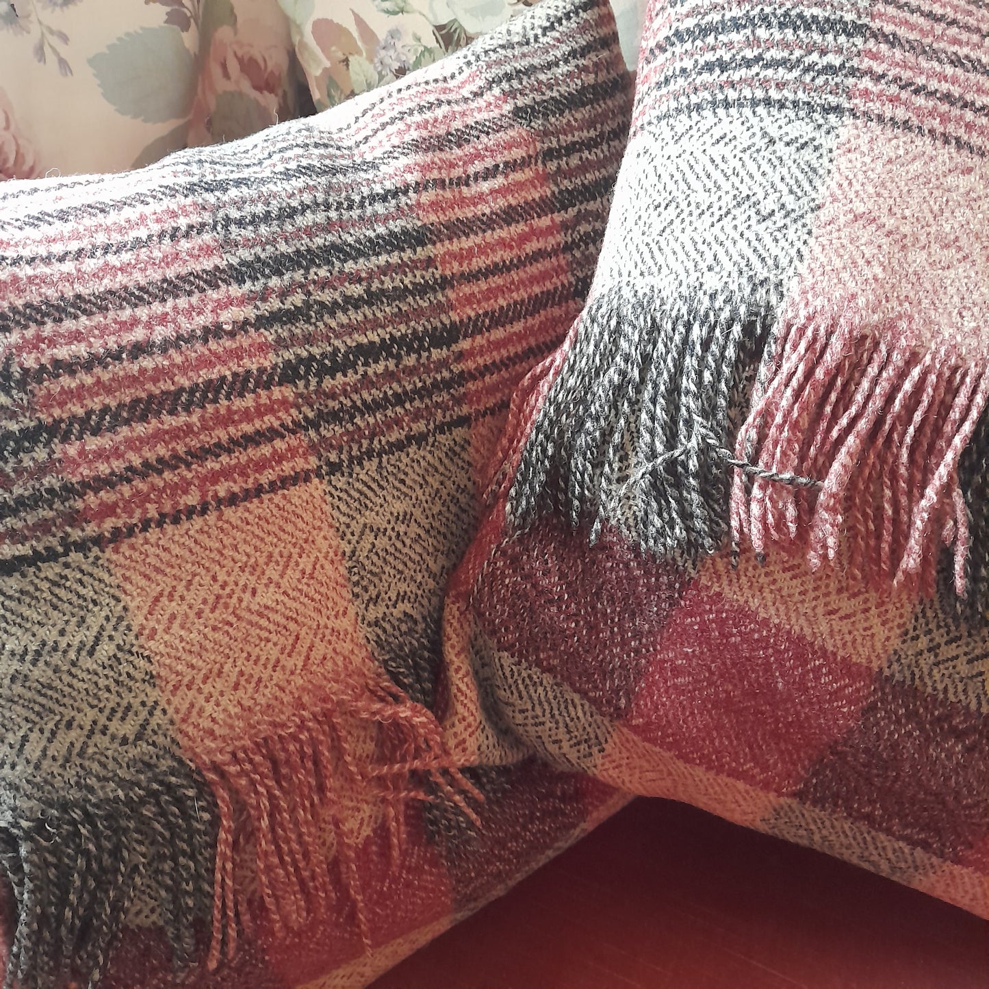 Pair of Welsh Wool Cushions Made From A Vintage Blanket