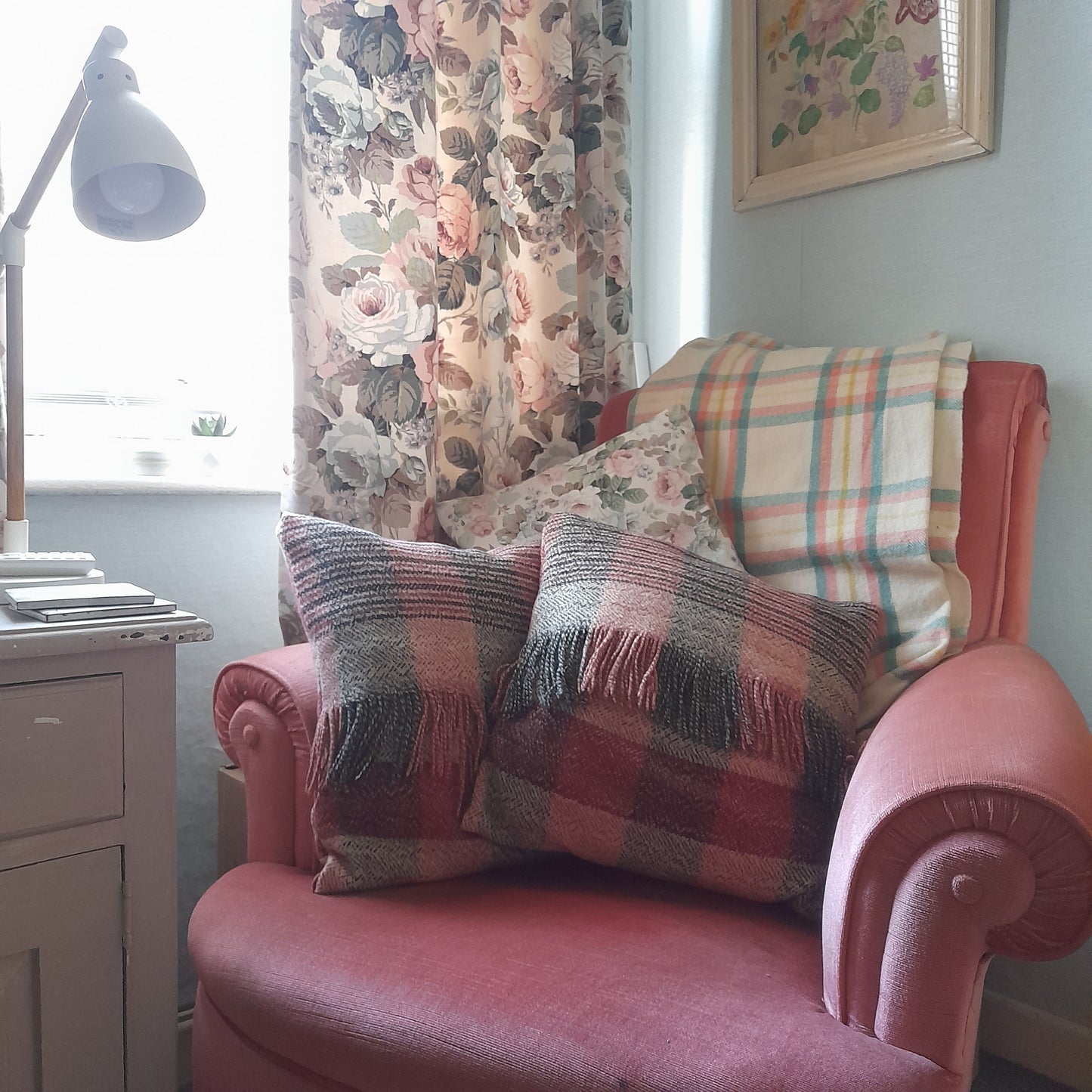 Pair of Welsh Wool Cushions Made From A Vintage Blanket