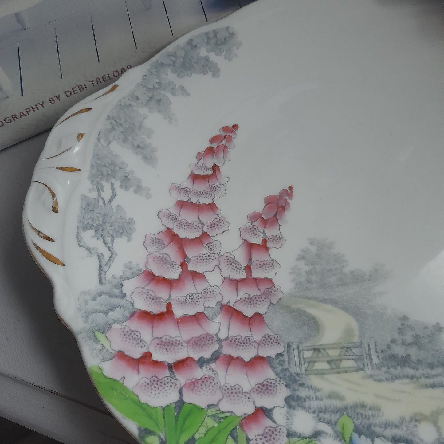 Vintage Queen Anne 'Lover's Lane' Cake Plate With Pretty Foxgloves