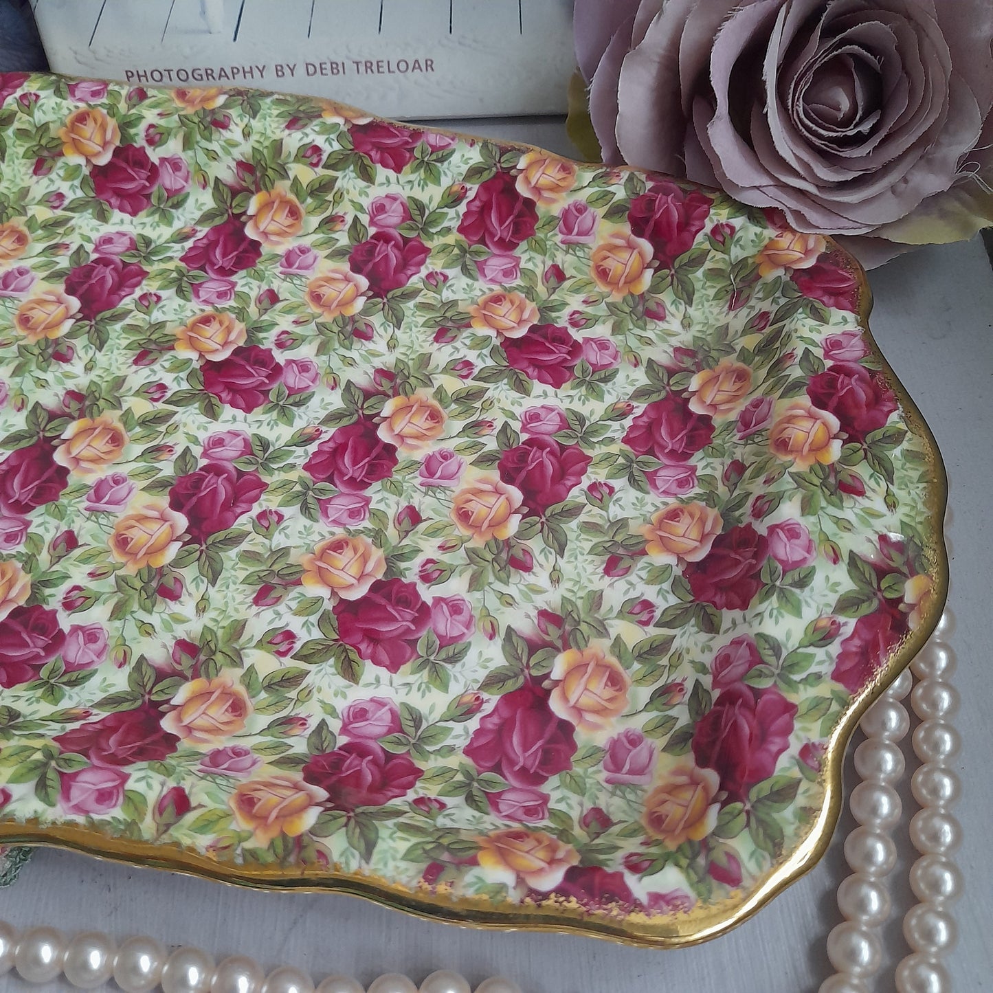 Rare Vintage Royal Albert Old Country Roses Chintz Sandwich Tray