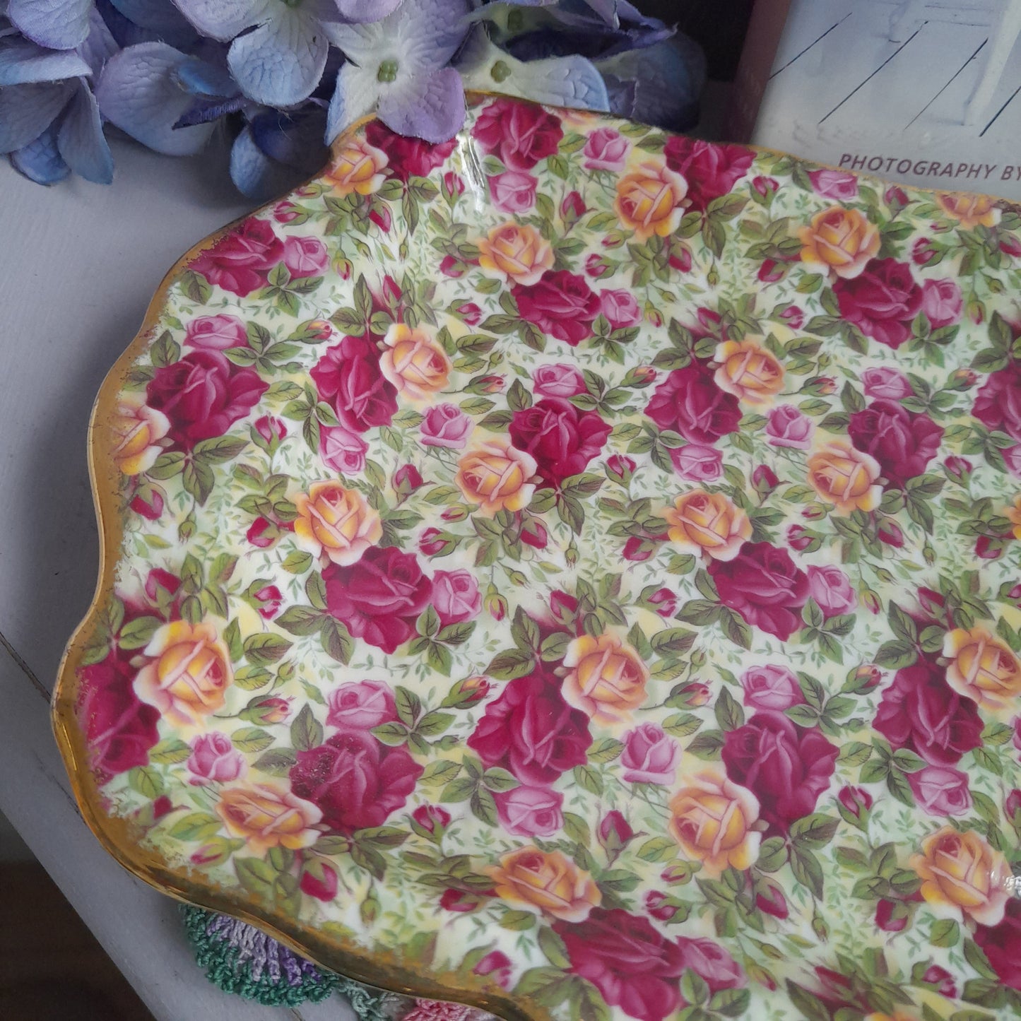 Rare Vintage Royal Albert Old Country Roses Chintz Sandwich Tray