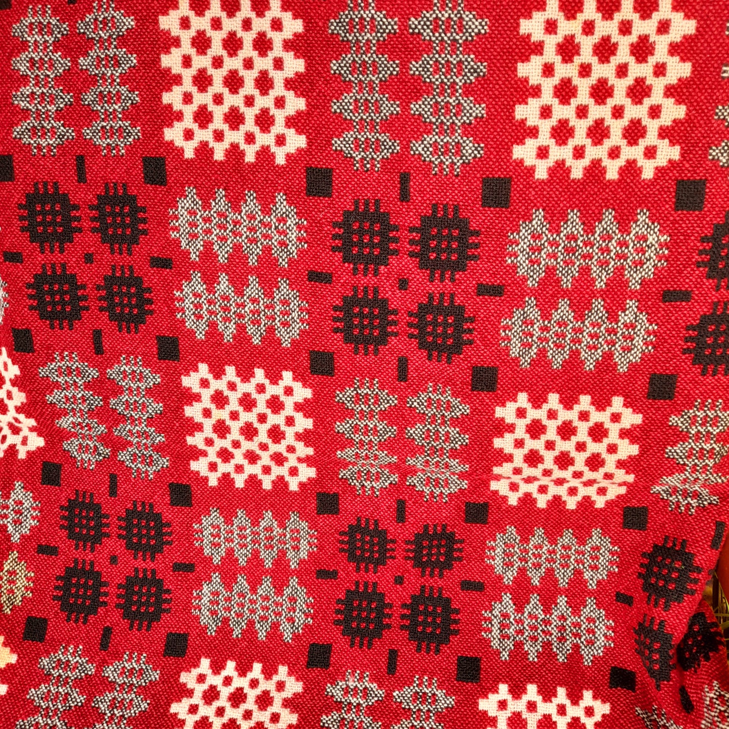 Vintage Welsh Wool Tapestry Blanket in Raspberry Red King Size