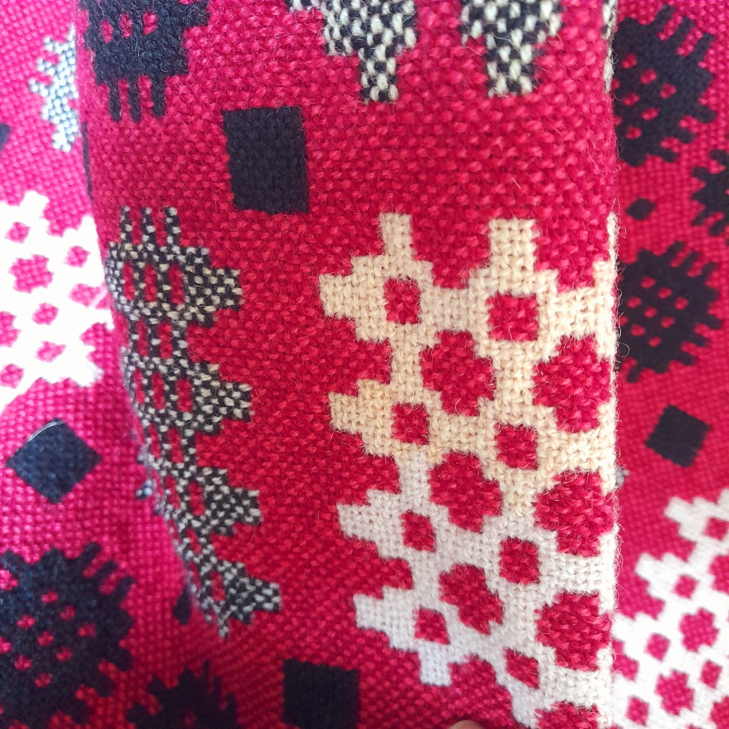 Vintage Welsh Wool Tapestry Blanket in Raspberry Red King Size