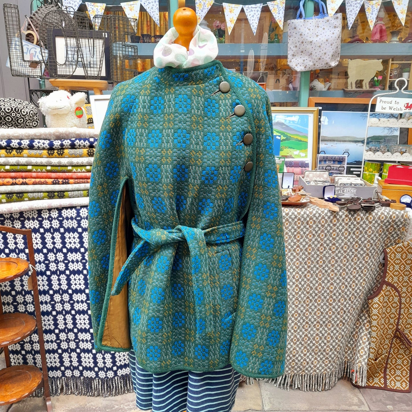 Vintage Teal Welsh Tapestry Cape