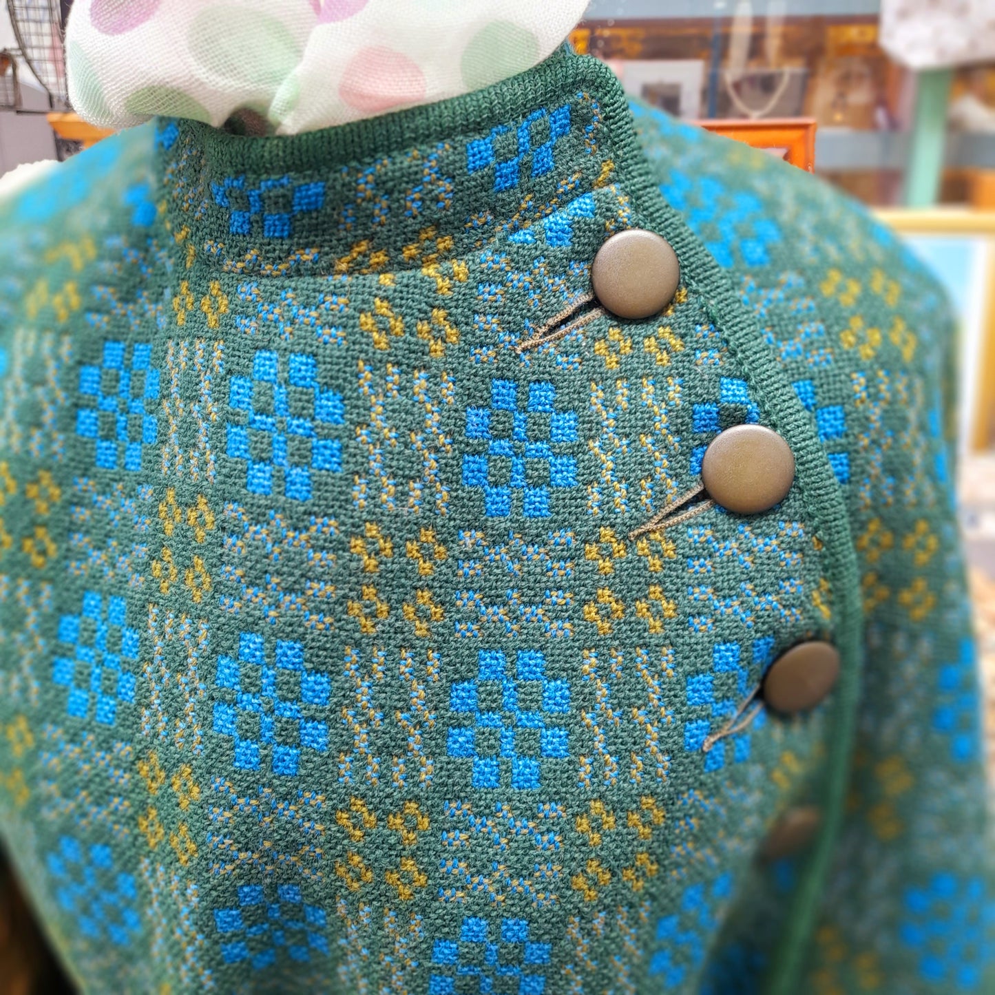 Vintage Teal Welsh Tapestry Cape