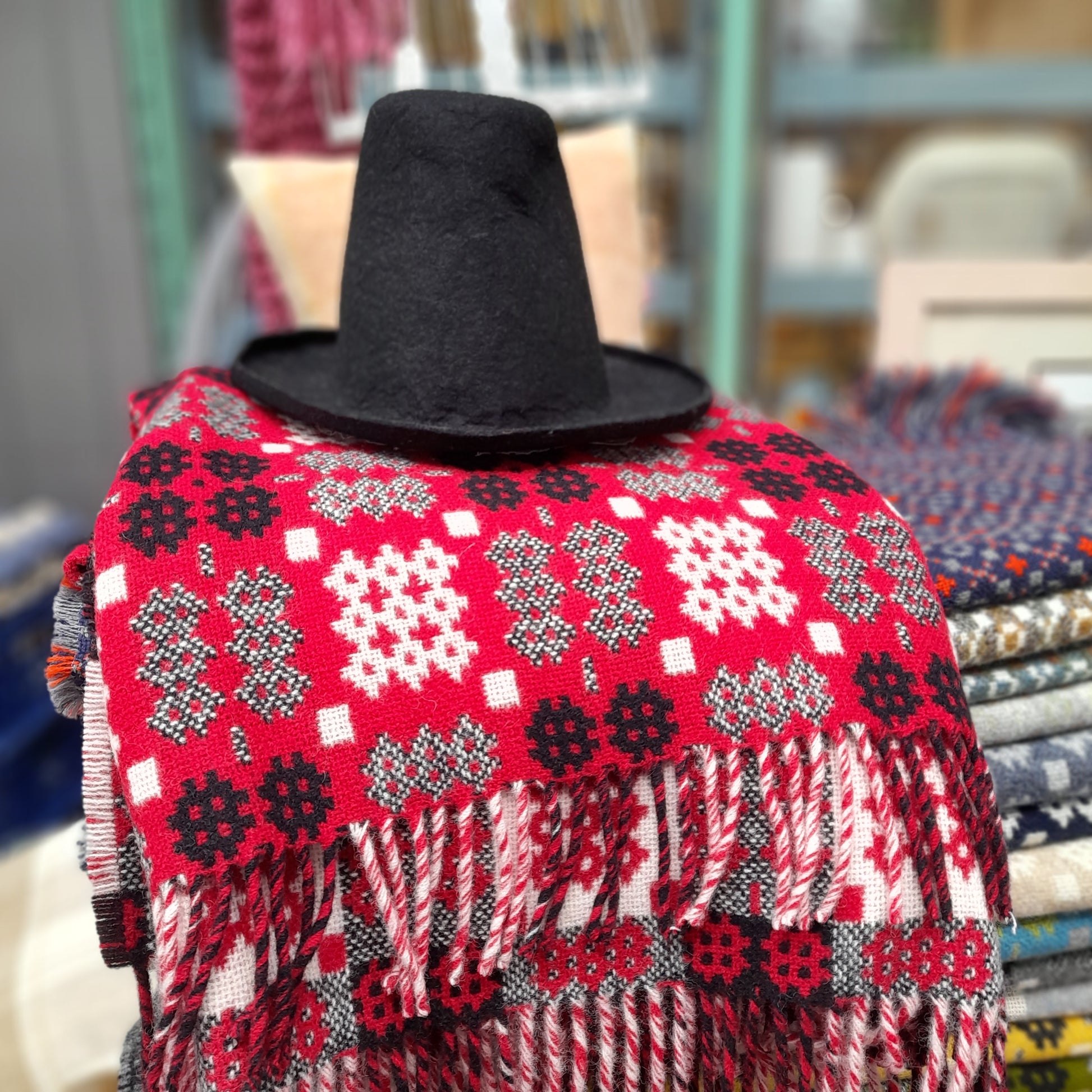 New Welsh Blanket in Red Black & White by Rock Woollen Mill