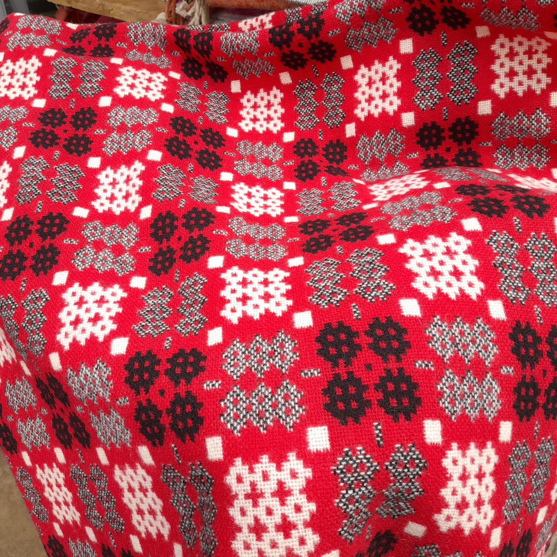 New Welsh Blanket in Red Black & White by Rock Woollen Mill