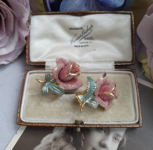 Vintage Pink Rose Clip On Earrings